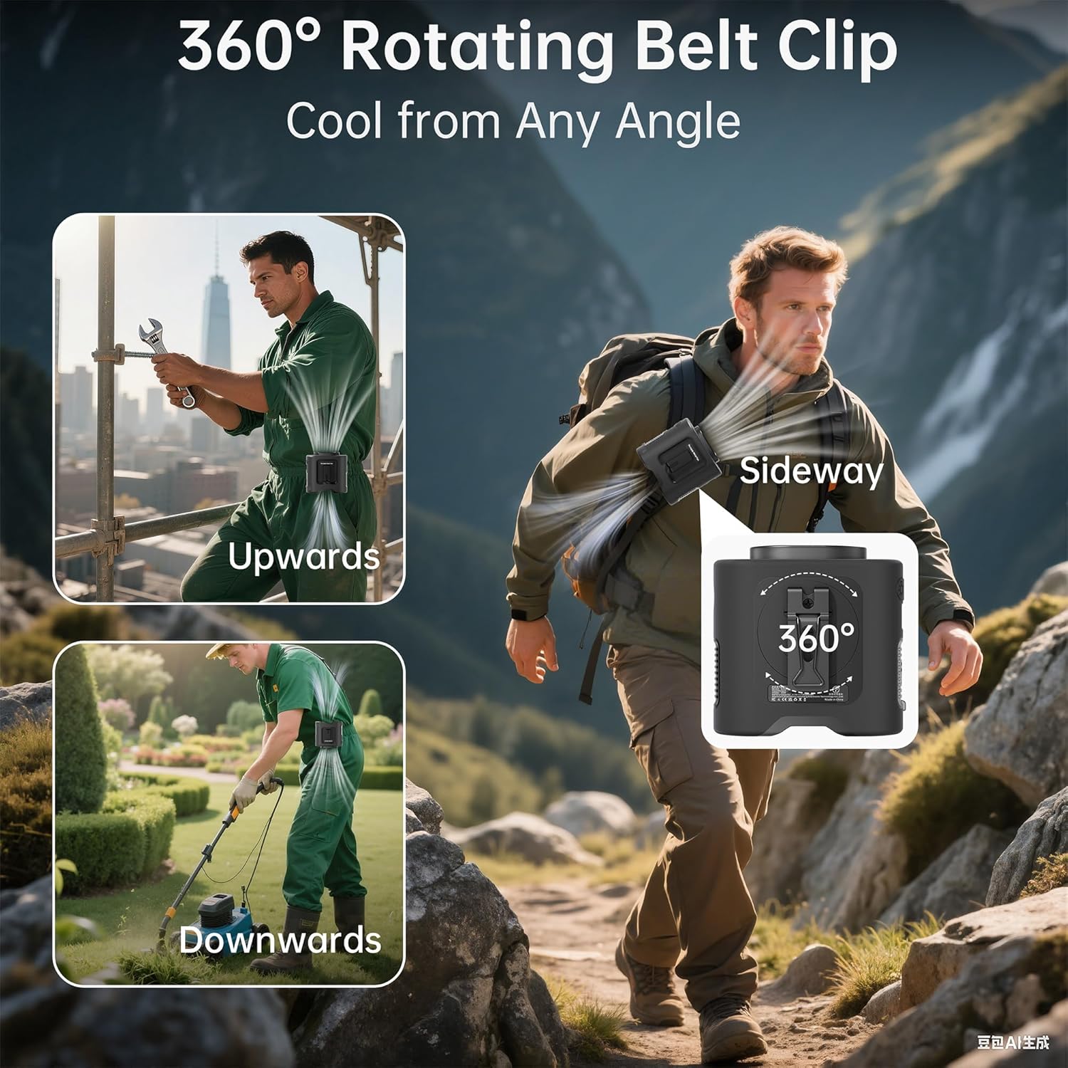 10000mAh Portable Waist Fan, Father Day Gifts for Husband Dad, Blue Collar Worker Belt Clip Fan with Light, Essentials for Camping Gardening, 40H 16000RPM Rechargeable Cooling Gadgets for Men 2026