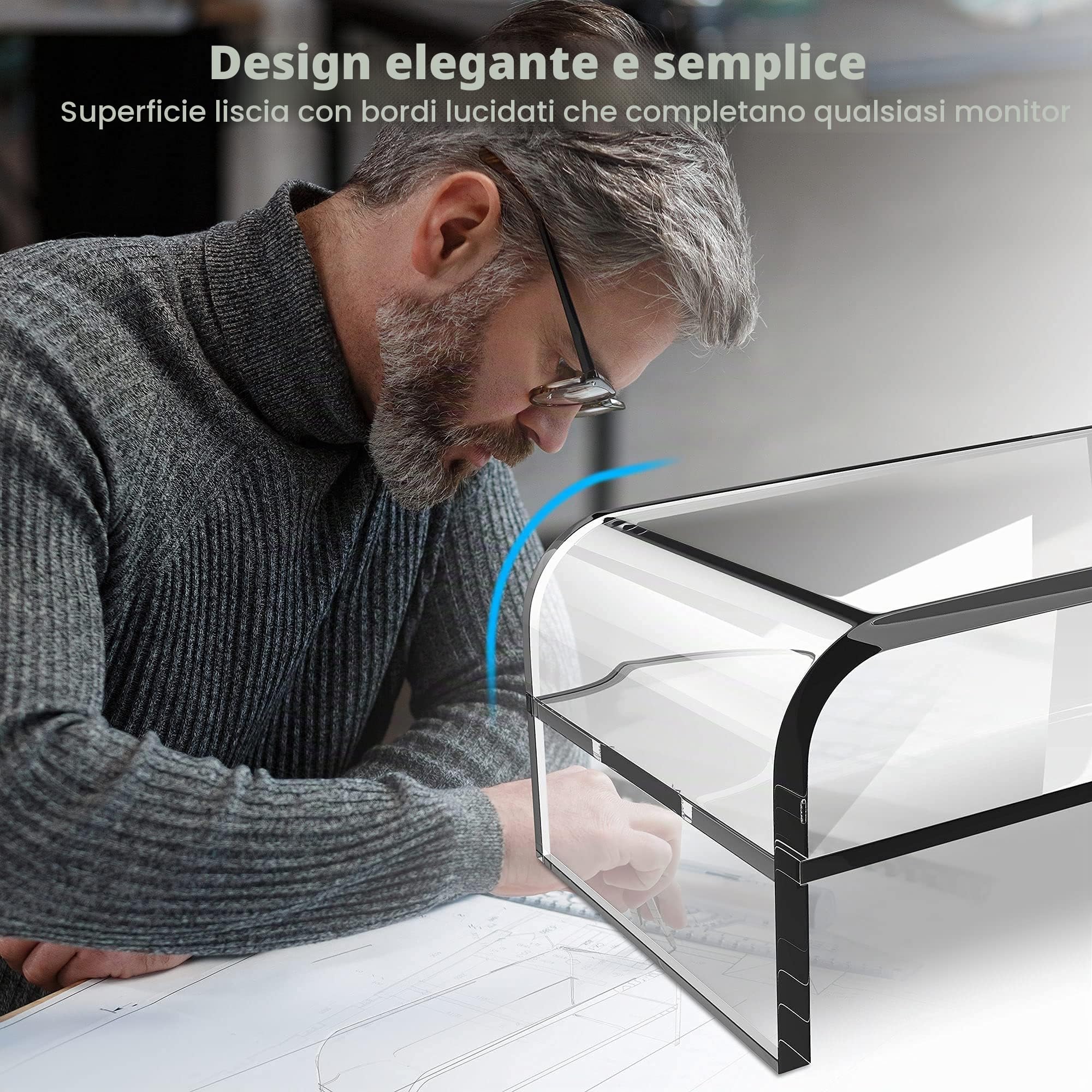 AboveTEK Supporto per Monitor a 2 Ripiani in Acrilico, per Casa, Ufficio, Supporto per Monitor Trasparente per Tastiera 48 x 22 x 14cm