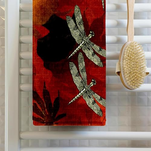 Miniatura 2 de Toalla de mano 3D de amapolas y libélulas, 15 x 22 pulgadas, multicolor