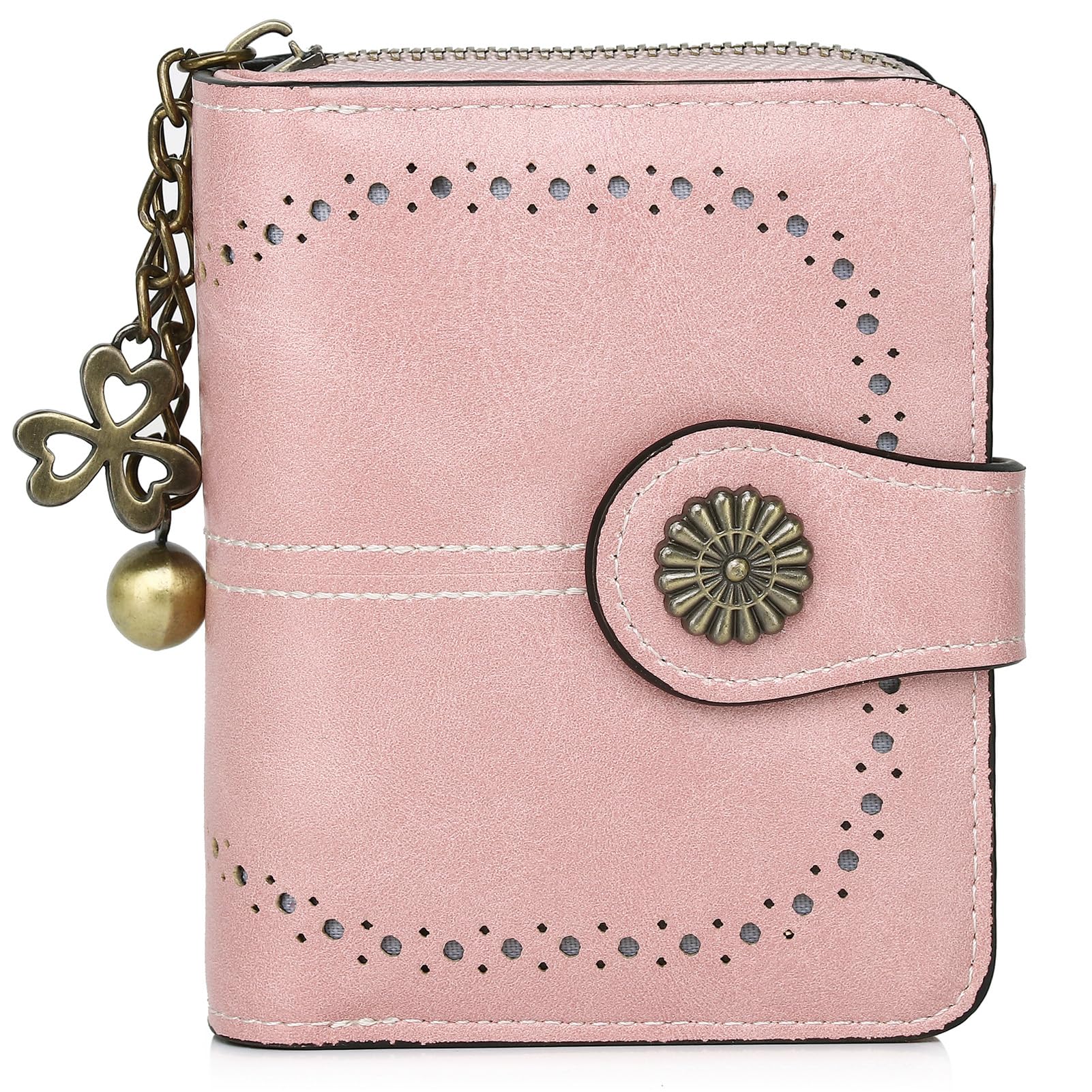 sonluk Small Wallet Women,Vegan Leather Bifold Compact Rfid Wallet For Women Travel Card Holder With Zipper Coin Pocket ID Window(pink)