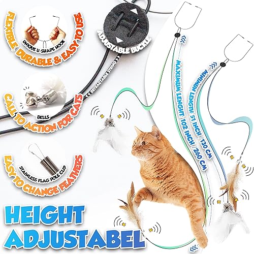 Miniatura 4 de LEKEWPET Juguetes retráctiles de plumas para gatos, 7 piezas de recambio con campana, juguetes interactivos para colgar en la puerta para gatos de