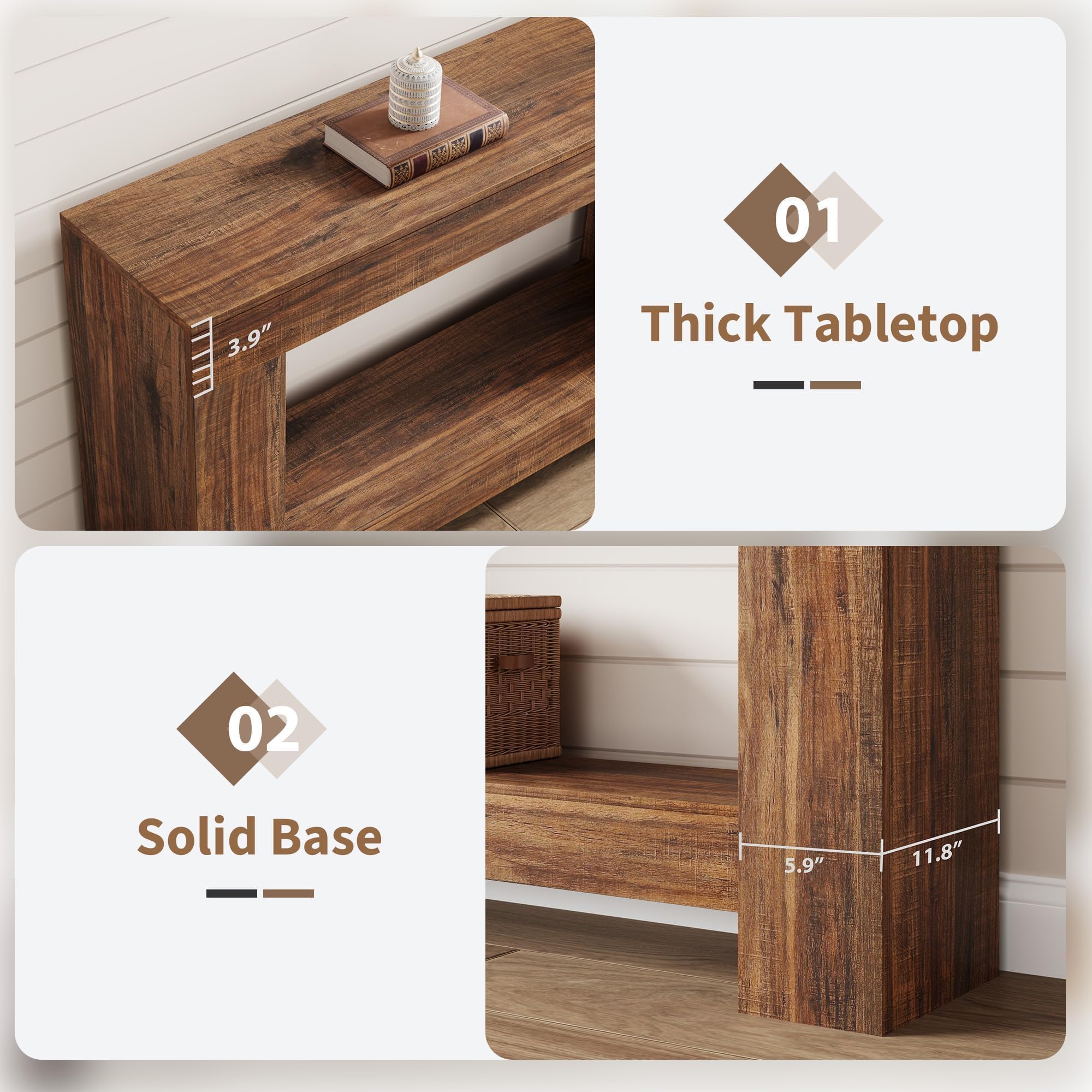 Garvee Mesa Consola Rústica De Madera para Entrada y Comedor - Diseño Compacto y Funcional con Doble Nivel y Estante Abierto Pasillos y Salones - Montaje Sencillo