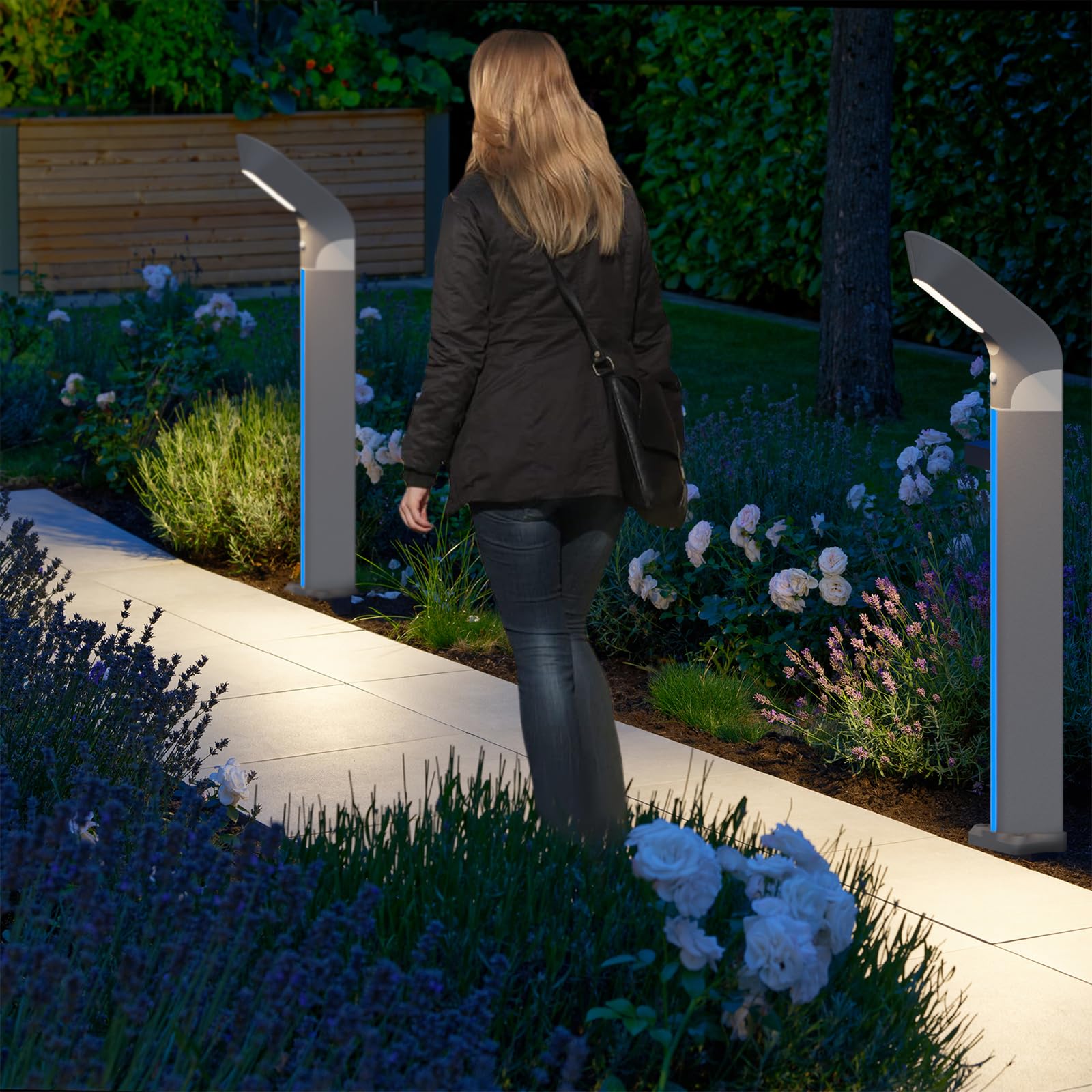 ACMHNC Lampione Solare da Giardino con Sensore di movimento,IP65, Alluminio | 80cm Lampioncini da Esterno, 3000-6000k, Per Giardini Cortile Patio Vialetto