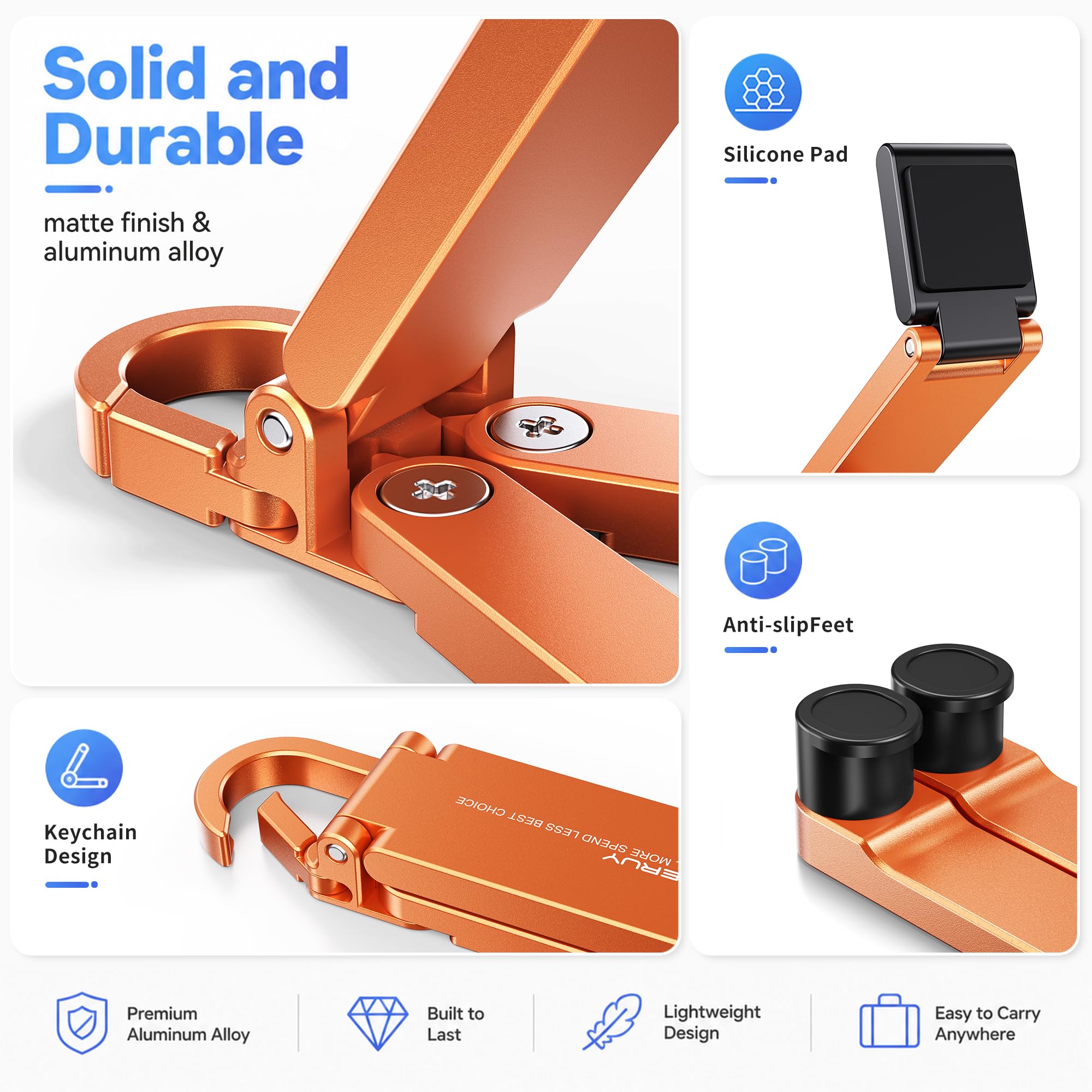 Supporto pieghevole per telefono da scrivania, portatile e regolabile, in alluminio, tascabile, mini supporto per cellulare, da scrivania, per casa, ufficio e viaggi (arancione)