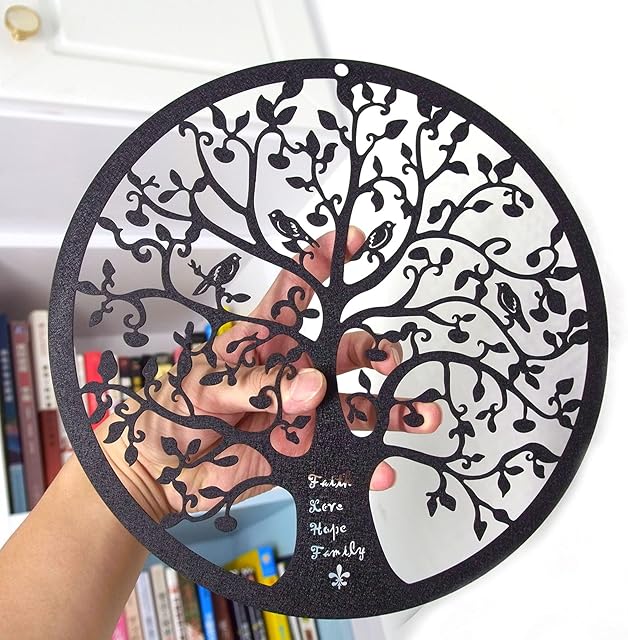 ESTART 28CM Metal Tree of Life Wall Decor, Family Tree with birds on branch Wall Hanging Art Decoration for Balcony Patio Porch Bedroom Living Room Garden Office and Farmhouse (Black)