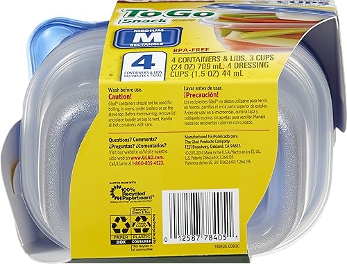 Miniatura 3 de GladWare To Go Snack - Recipientes de almacenamiento de alimentos, rectangularmediano, con capacidad para 24 onzas, recipientes Glad para