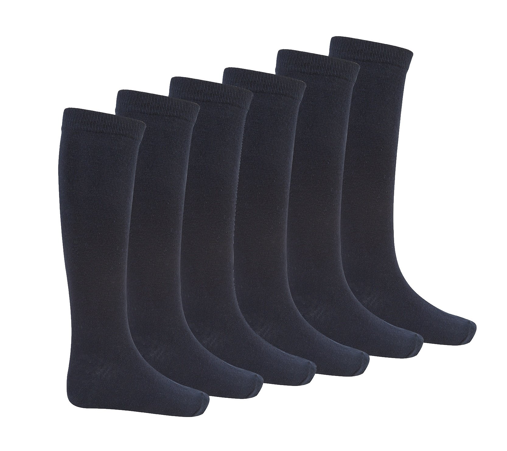 Bay6 Unisex Kids 6 Pack Blue Bay 6 Kids Plain Cotton Rich Knee High School Socks 12.5-3.5