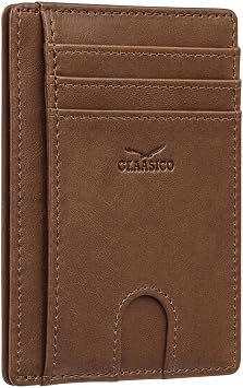 Front Pocket Small Mens Wallet RFID Blocking Genuine Leather Credit Card Holder Caramel Brown