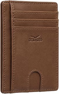Claasico Front Pocket Small Mens Wallet RFID Blocking Genuine Leather Credit Card Holder (Caramel Brown)