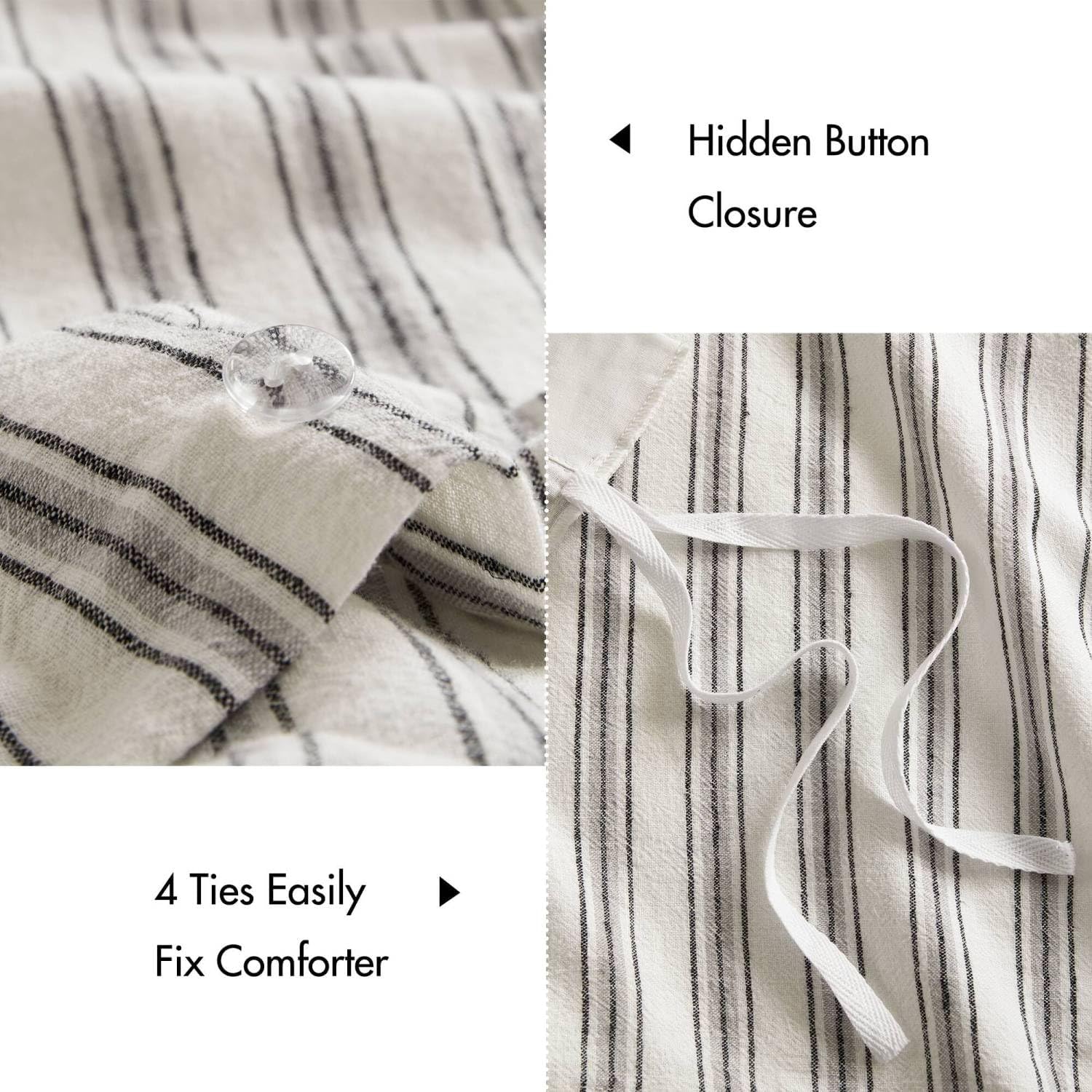 3 Pcs Queen Duvet Set Grey Linen Grey Naturally Cool and Soft Handfeel All-Season Comfort Elegant Finish
