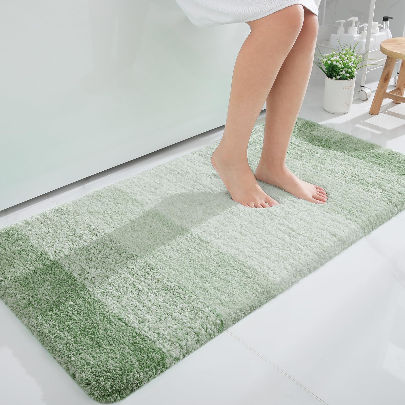 OLANLY Bathroom Runner Rug 40x24, Extra Soft Absorbent Microfiber Bath Rugs | Sage Green, Non-Slip Quick-Drying Rubber Backing, Washable Long Bath Mat for Floor, Tub and Shower, Home Decor
