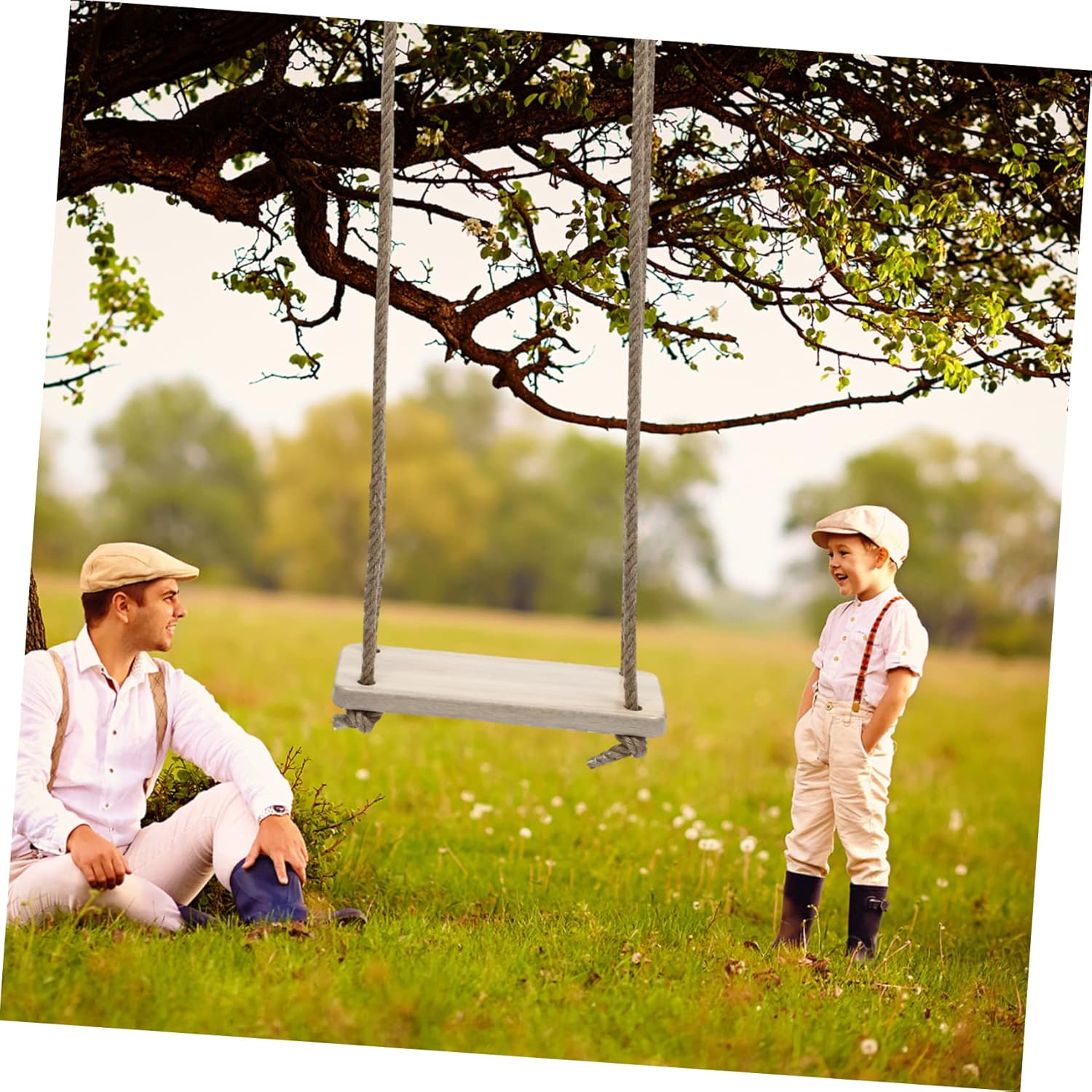 Wooden Swing Chair for Adults and Kids Sturdy Hemp Rope Outdoor/Indoor Swing Easy to Install Hanging Seat for Garden Playground and Home Use