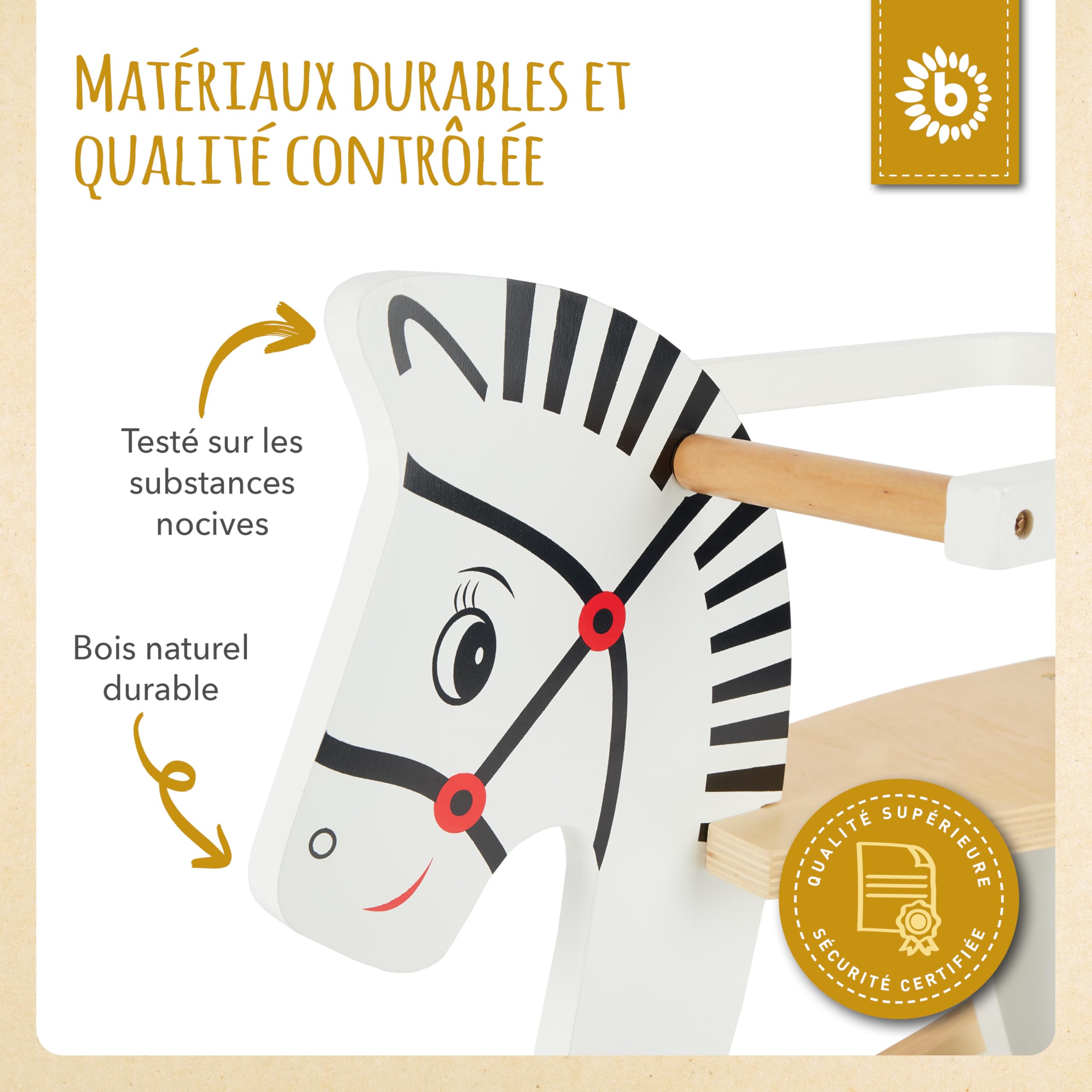 BIECO Cheval à Bascule Zebra 68x26,5x48cm Bois dès 1 an Jouet Exterieur Enfant
