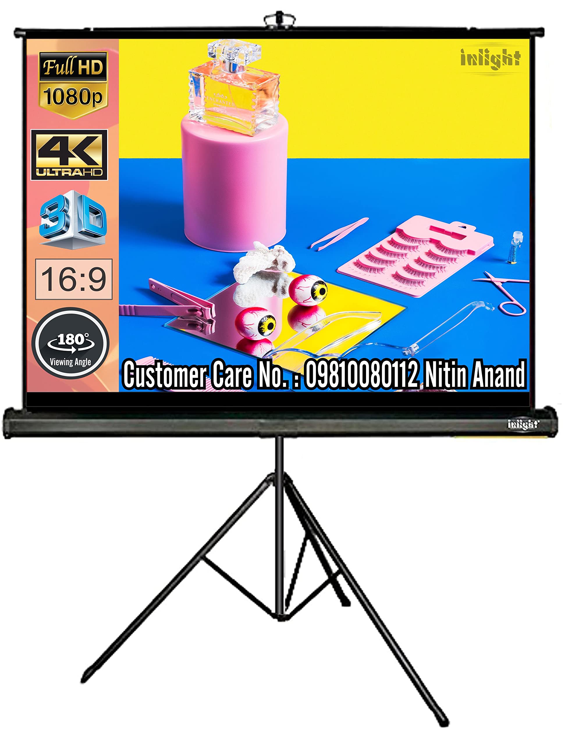 Inlight Cineview 7.3 x 4.1 Feet, 87x49 Inches, 100 Inches Diagonal in 16:9 Aspect Ratio Tripod Projector Screen Supports Full HD 1080P UHD-3D-4K Technology with Stand(White)-image-21