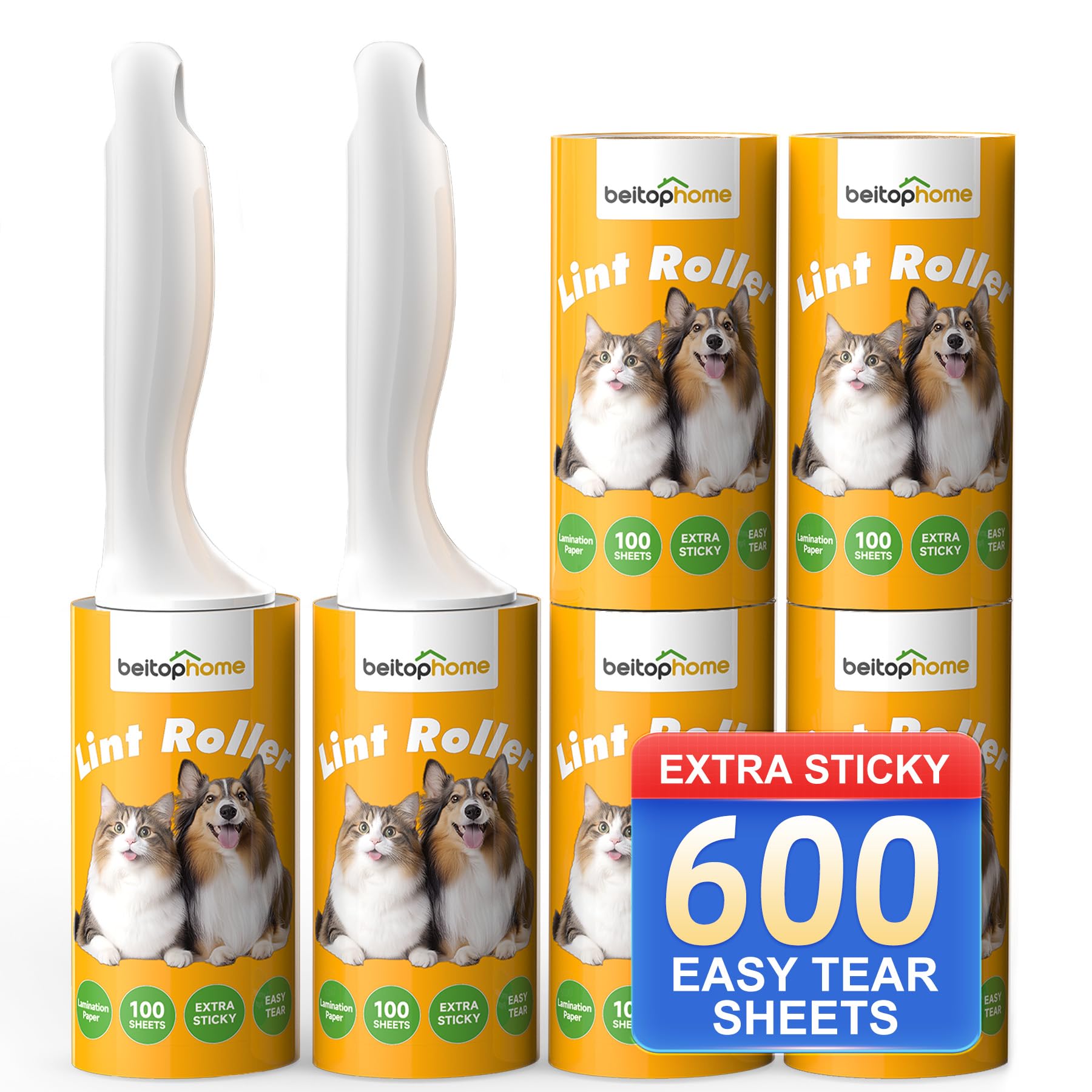 Extra Sticky Lint Roller for Pet Hair, 600 Sheets, 2 Handles