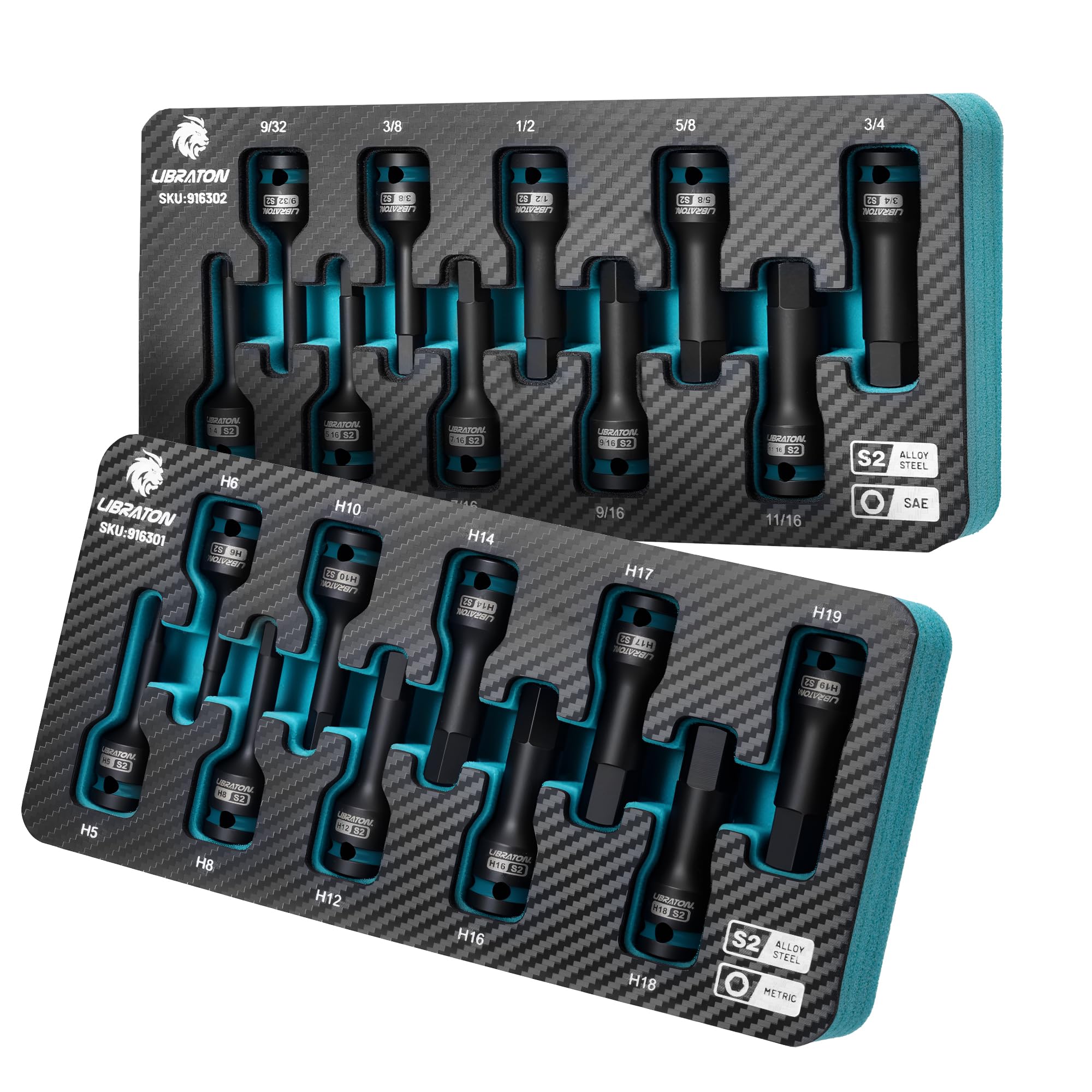 LIBRATON Impact Hex Bit Socket Set, 1/2" Dr, S2 Steel