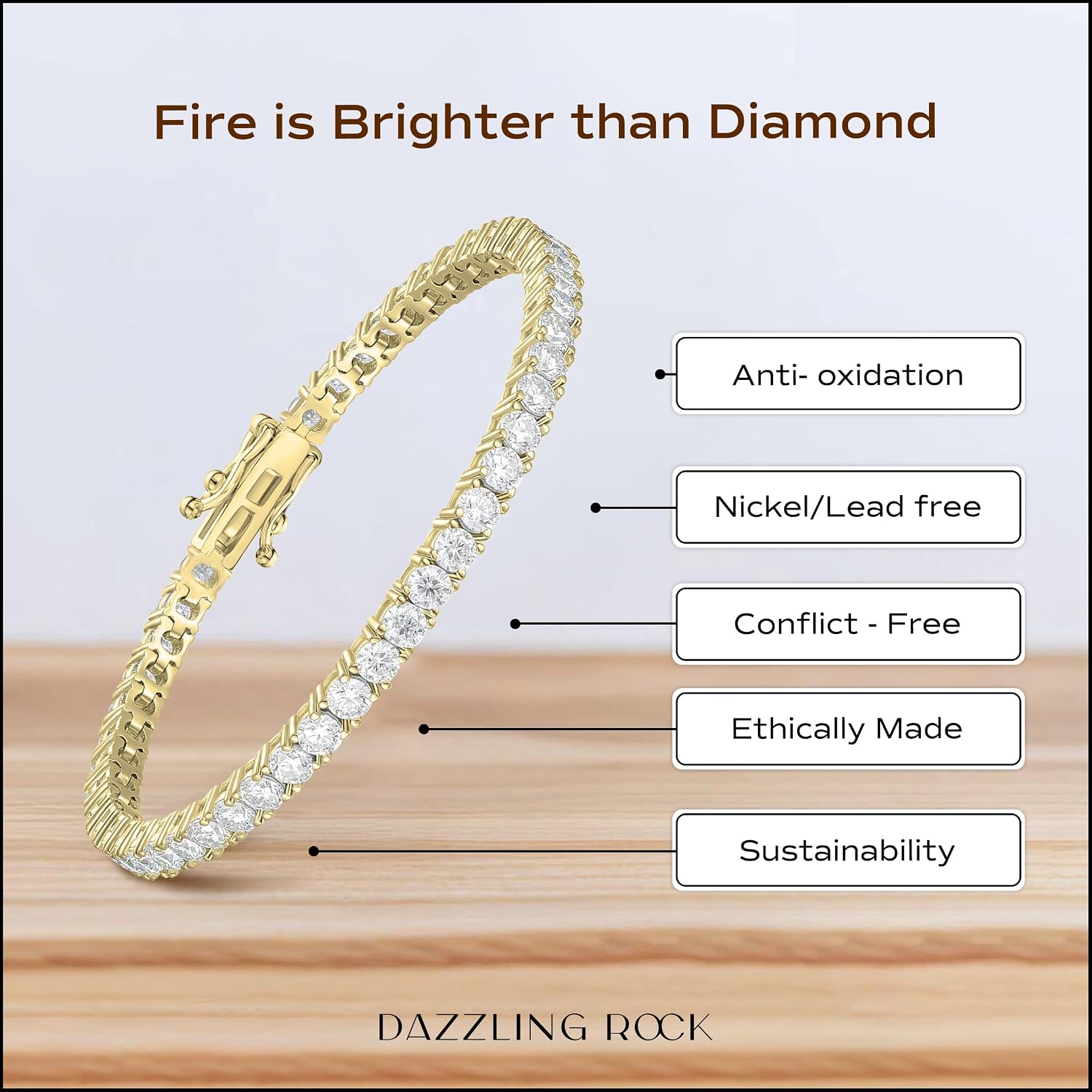 Dazzlingrock Collection Round Moissanite or Lab Grown White Diamond 2|3|4|5mm Tennis Bracelet for Women, 14K Gold Plated Sterling Silver, Hypoallergenic Luxury Jewelry