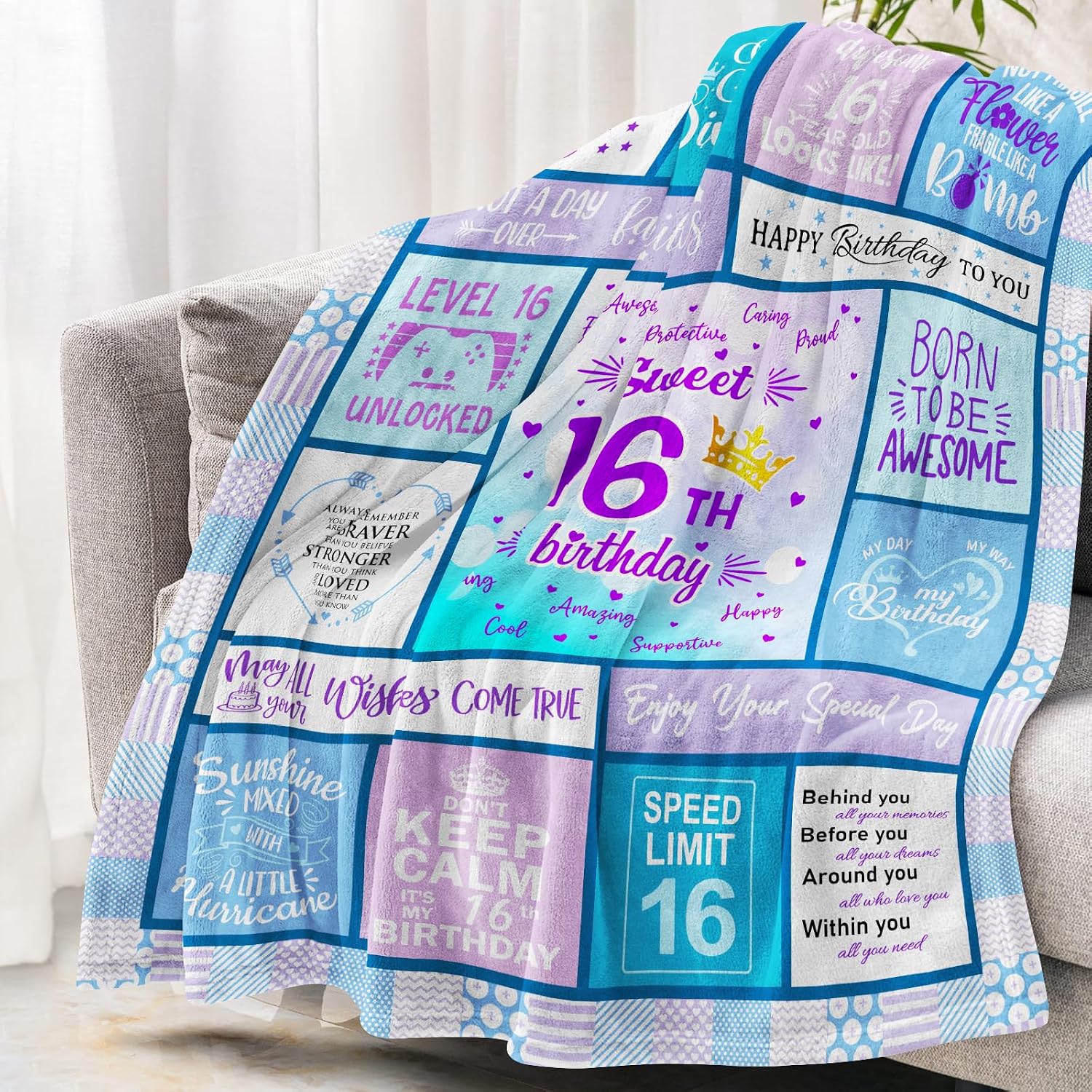 Sweet 16 Gifts for Girls, 16th Birthday Gifts for Girls, Gift for 16 Year Old Girl, 16 Year Old Girl Birthday Gift Ideas, Sweet Sixteen Gift Blanket 60"X50"