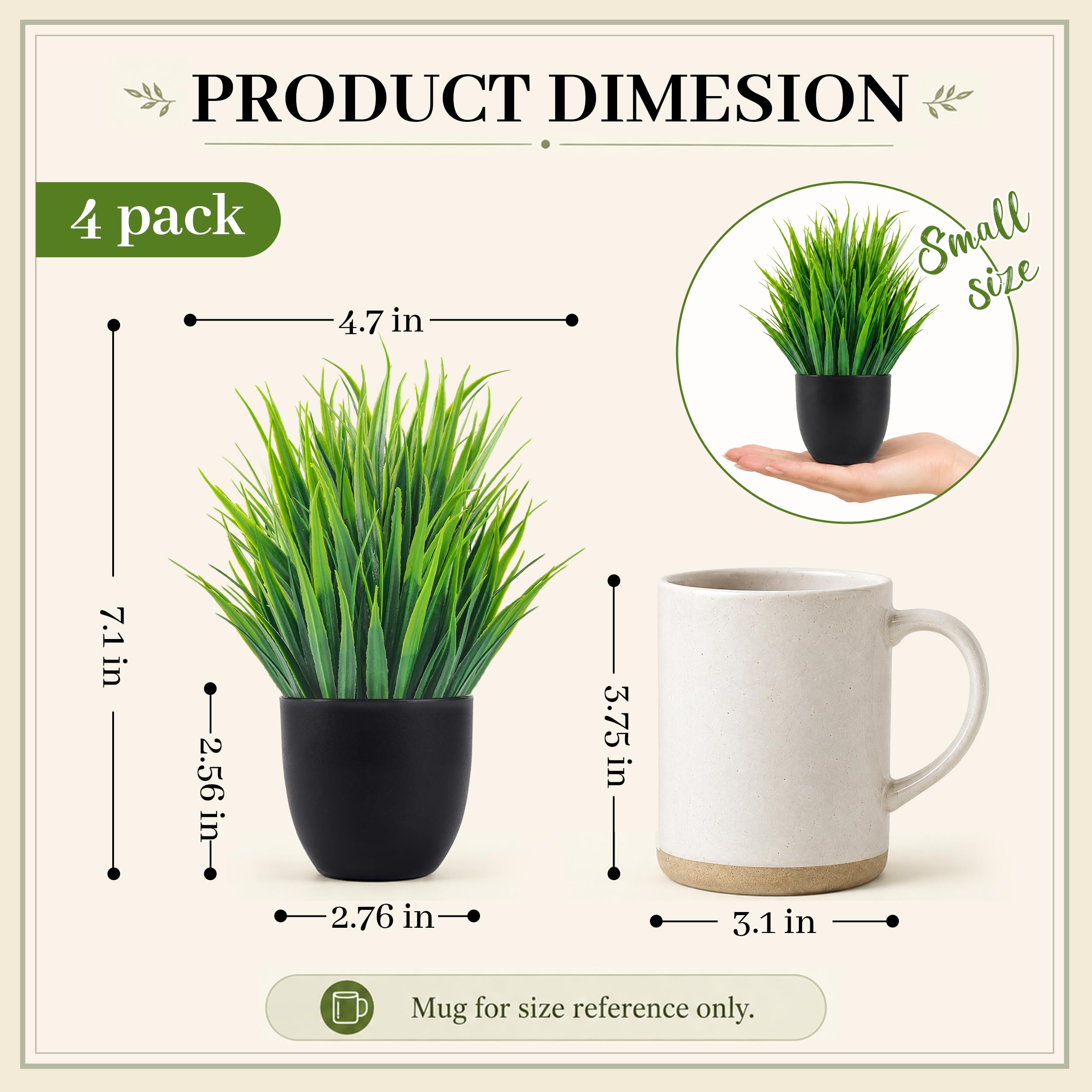 Photo 1 of Der Rose 4-Pack Mini Fake Plants in Black Pots