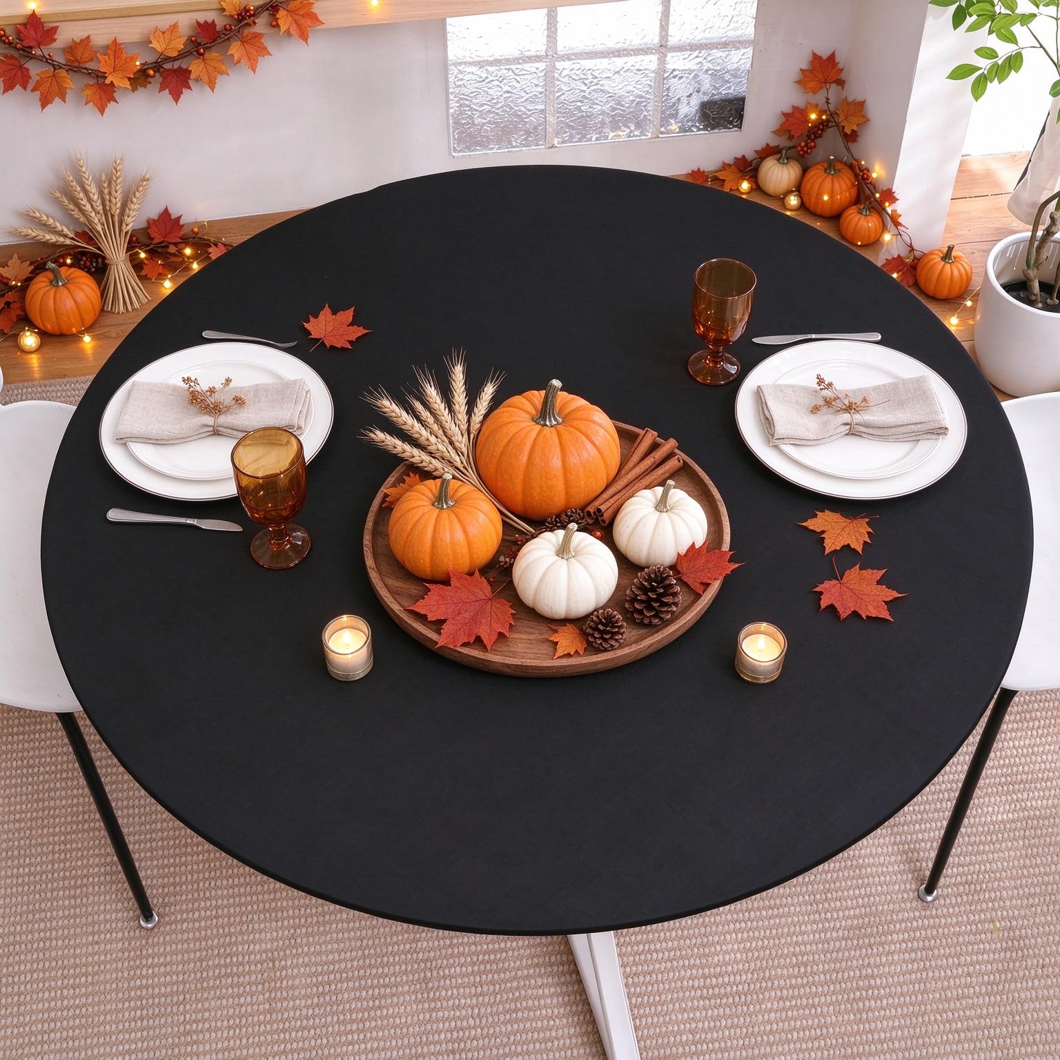 Photo 1 of HOMOHEINI Fitted Round Tablecloth Black