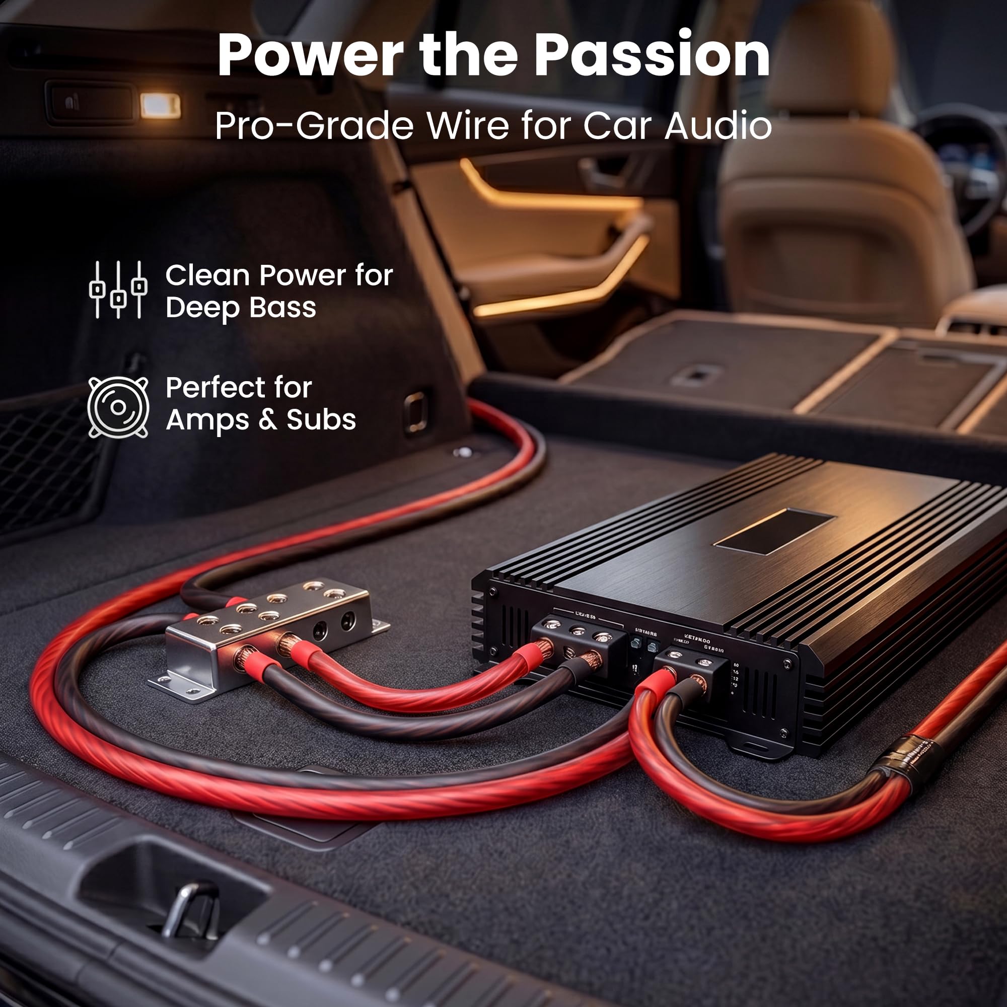 GearIT Cable de calibre 1/0 (7,6 m – rojo translúcido) de aluminio recubierto de cobre, CCA, cable de batería primario automotriz, cable de batería, altavoz de audio para coche, remolque, amplificador