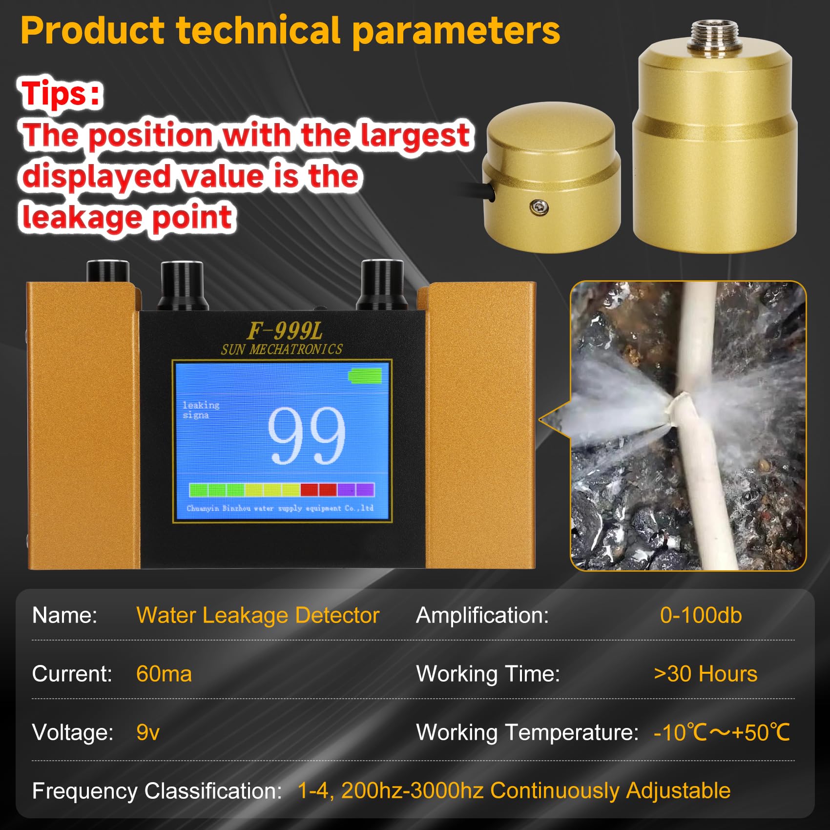 Detector Fugas Agua Subterraneo Localizador Tuberias Sensores Doble Tamano Posicionamiento Preciso Pantalla Digital Alta Sensibilidad Maletin Equipo Kit