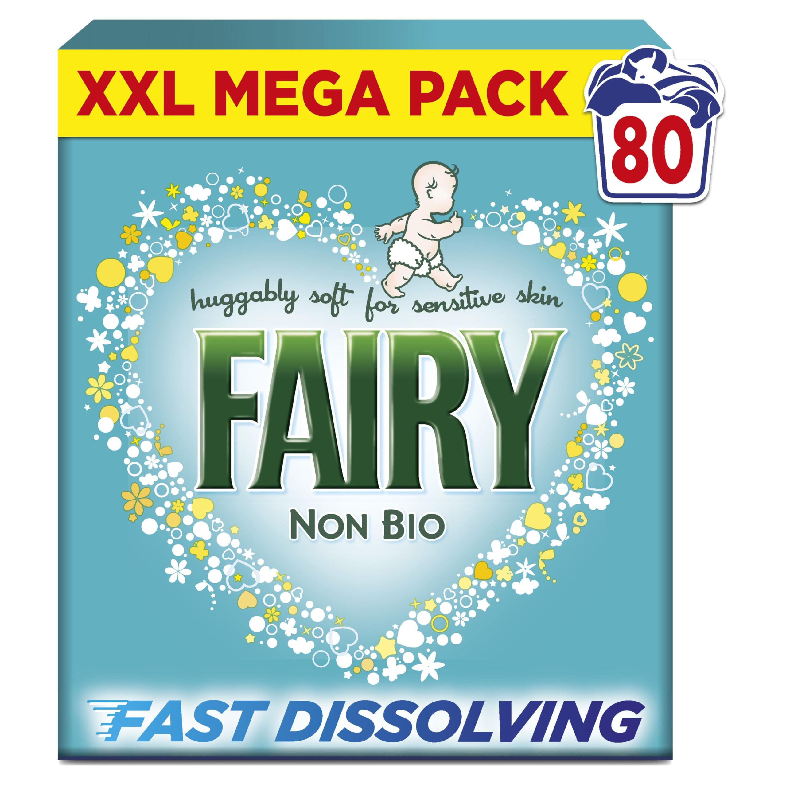 Fairy Non BioWashing Powder 4.4kg, 80 Washes, for Sensitive Skin, with Anti-residue Technology - Packaging May Vary