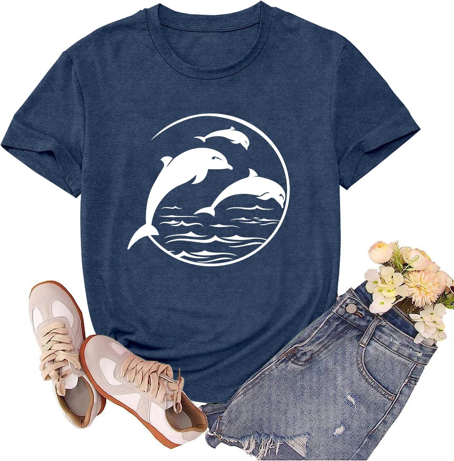 Dolphin Shirts for Women Dolphin Lover Tshirts Ocean Animal Tshirt Sea Life Tee Tops