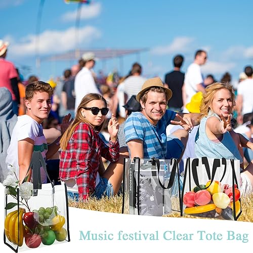 Miniatura 6 de Paterr 30 bolsas transparentes aprobadas por estadios a granel de 10 x 10 x 4 pulgadas, bolsas de plástico para regalo con asa para mujeres,