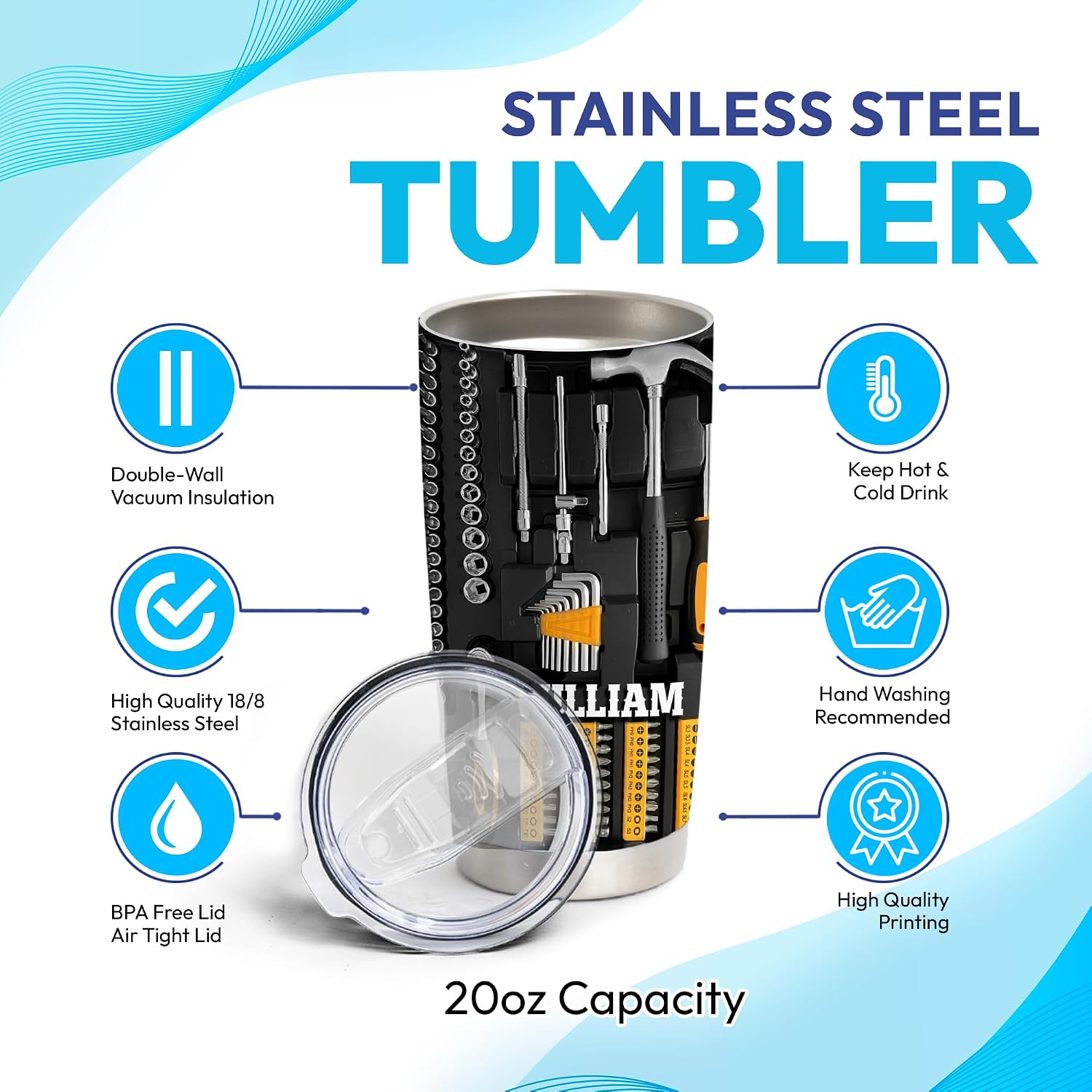 Hyturtle Personalized Mechanic Gifts For Men - If Dad Can't Fix It Custom Name Stainless Steel Insulated Tumblers Coffee Cup with Lid - Gifts For Mechanic Lover Dad Grandpa Man On Birthday Christmas