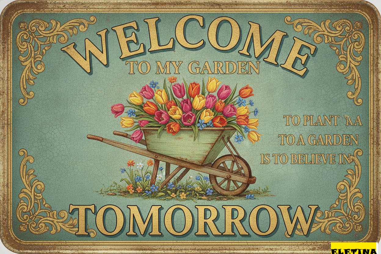 Personalized Sign for Man Cave Vintage Metal Tin Welcome To My Garden To Plant A Garden Is To Believe Tomorrow Retro Wall Art Farmhouse Backyard Patio 8x12in Private Property Decorative