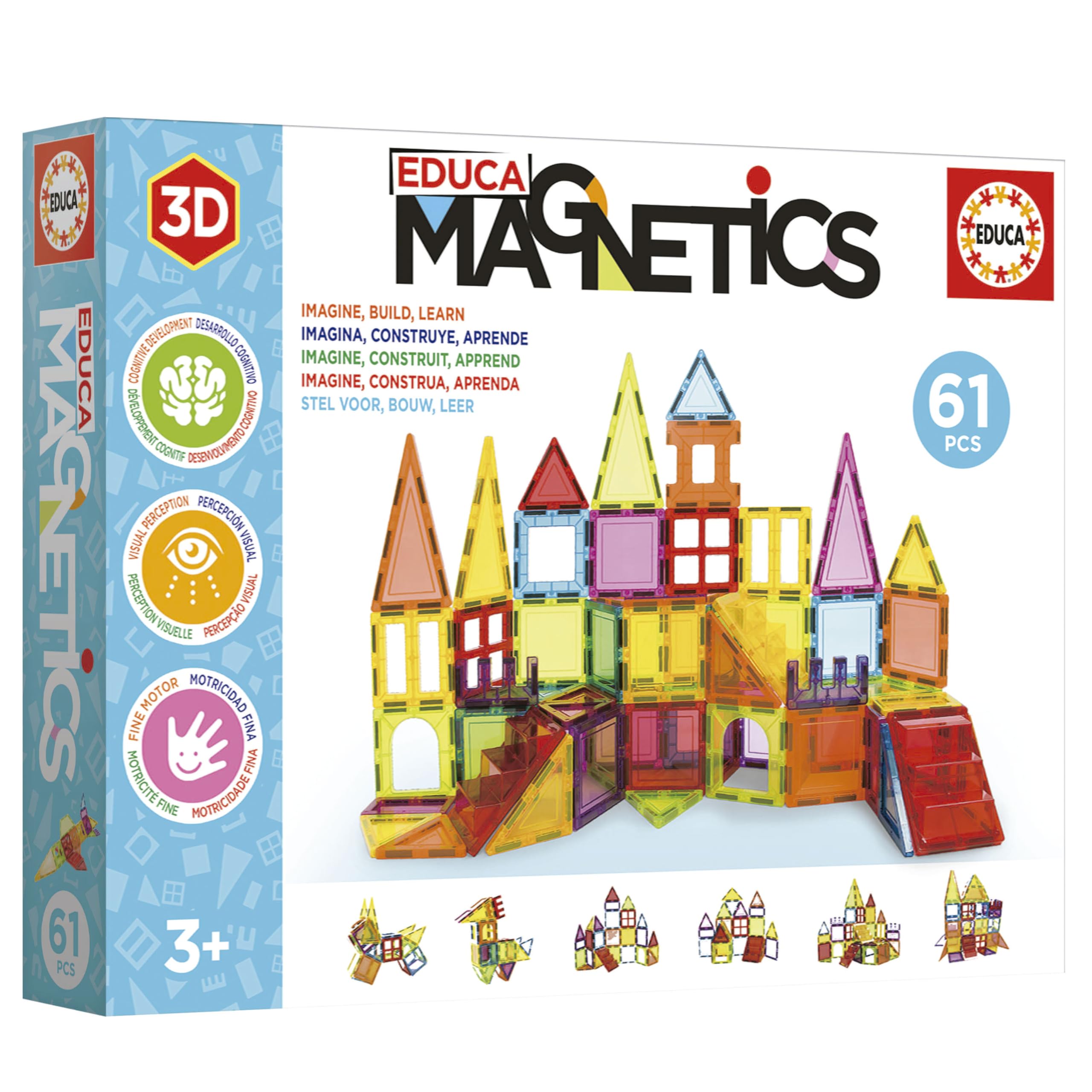Educa - Magnetics | Juego Educativo de construcción 3D magnético con 61 Piezas para niños, construye Figuras geométricas desarrollando la Creatividad e imaginación. A Partir de 3 años (20024)