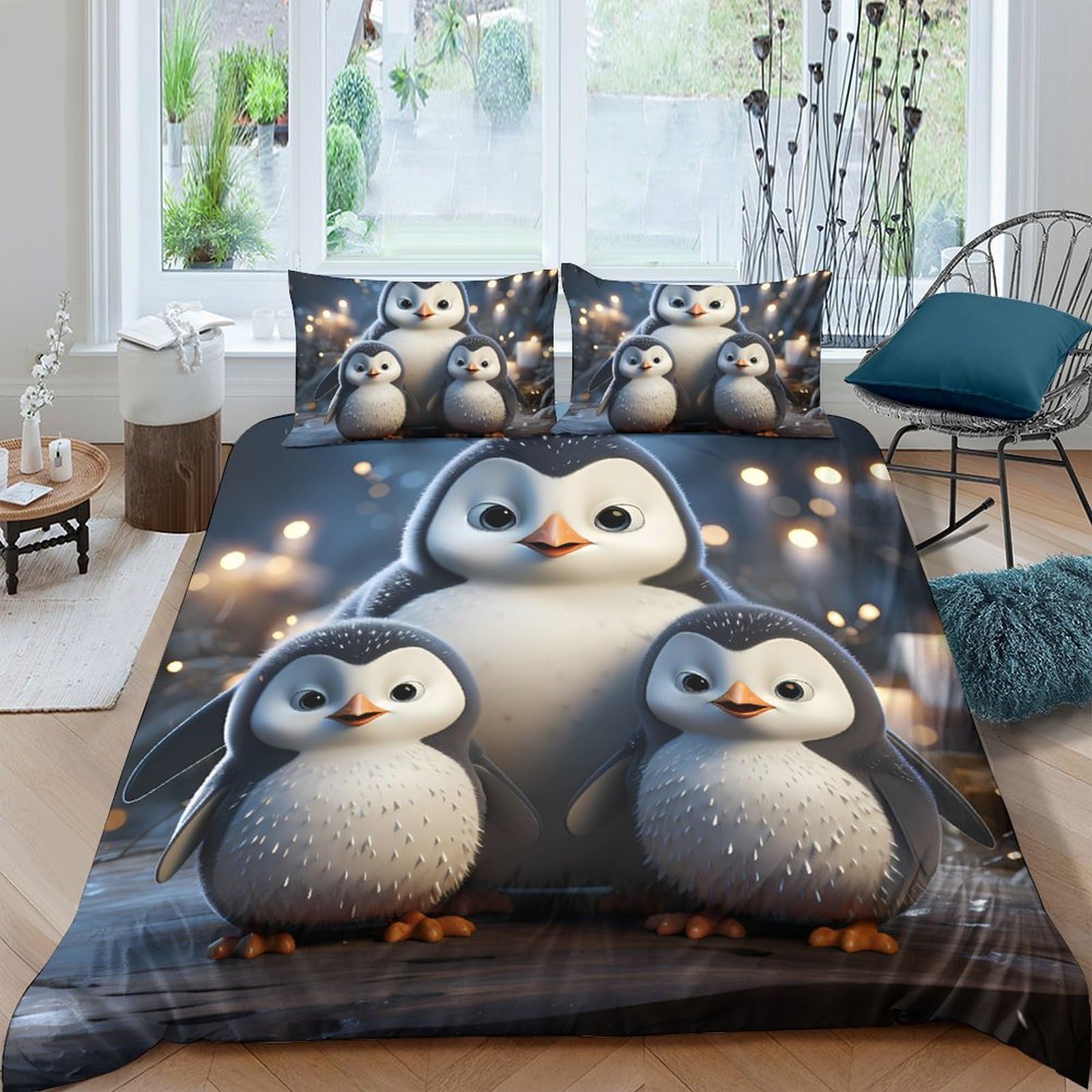 Ctjqhvkz Style-3 3D Printed Cute Penguin Family Fitted Sheet Microfiber Soft Bed Cover For Bedroom Guest Room Dorm Decor Mattress Protection Single（135X200cm）