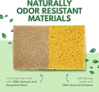 Vista 4 de Esponjas de cocina naturales, paquete de 18 – Depuradores biodegradables de celulosa y cáscara de coco – Sin olor y antiarañazos – Esponjas