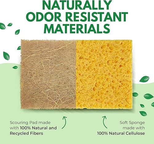 Miniatura 4 de AIRNEX Paquete de 18 esponjas naturales biodegradables de cocina, esponja compostable de celulosa y nuez de coco, esponjas ecológicas para platos