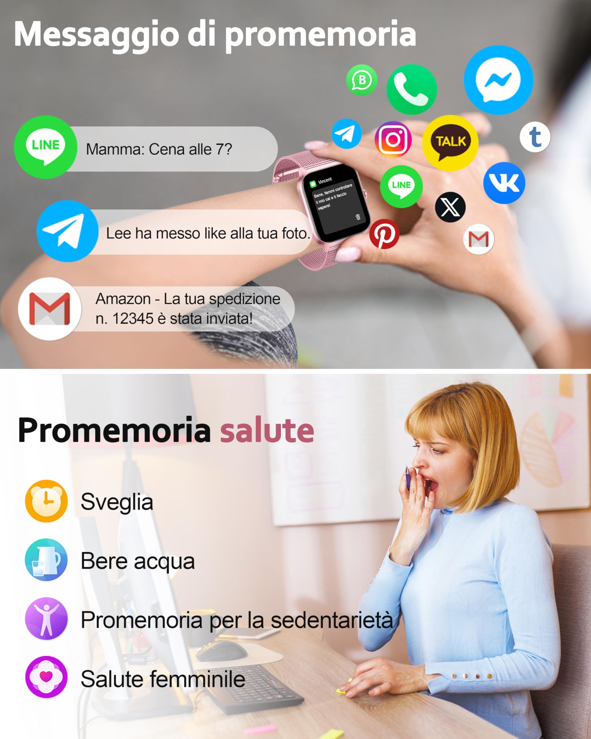 Popglory Smartwatch Uomo Donna, 1.85" Orologio Chiamate, Assistente AI, 100+ modalità Sportive Fitness Watch, Frequenza Cardiaca/SpO2/Pressione Sanguigna/Sonno/Stress, Regalo Android iOS (2 Cinturini)