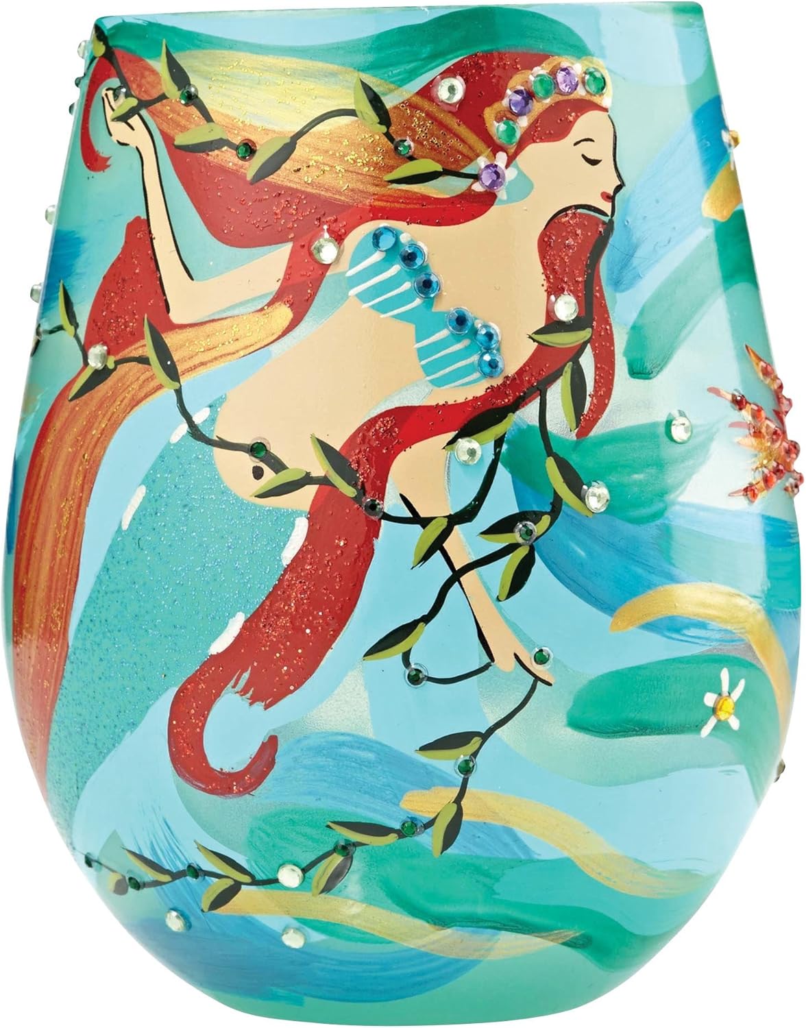 Designs by Lolita “Mermaid” Hand-painted Artisan Stemless Wine Glass, 20 oz.