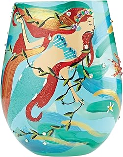 Designs by Lolita “Mermaid” Hand-painted Artisan Stemless Wine Glass, 20 oz.