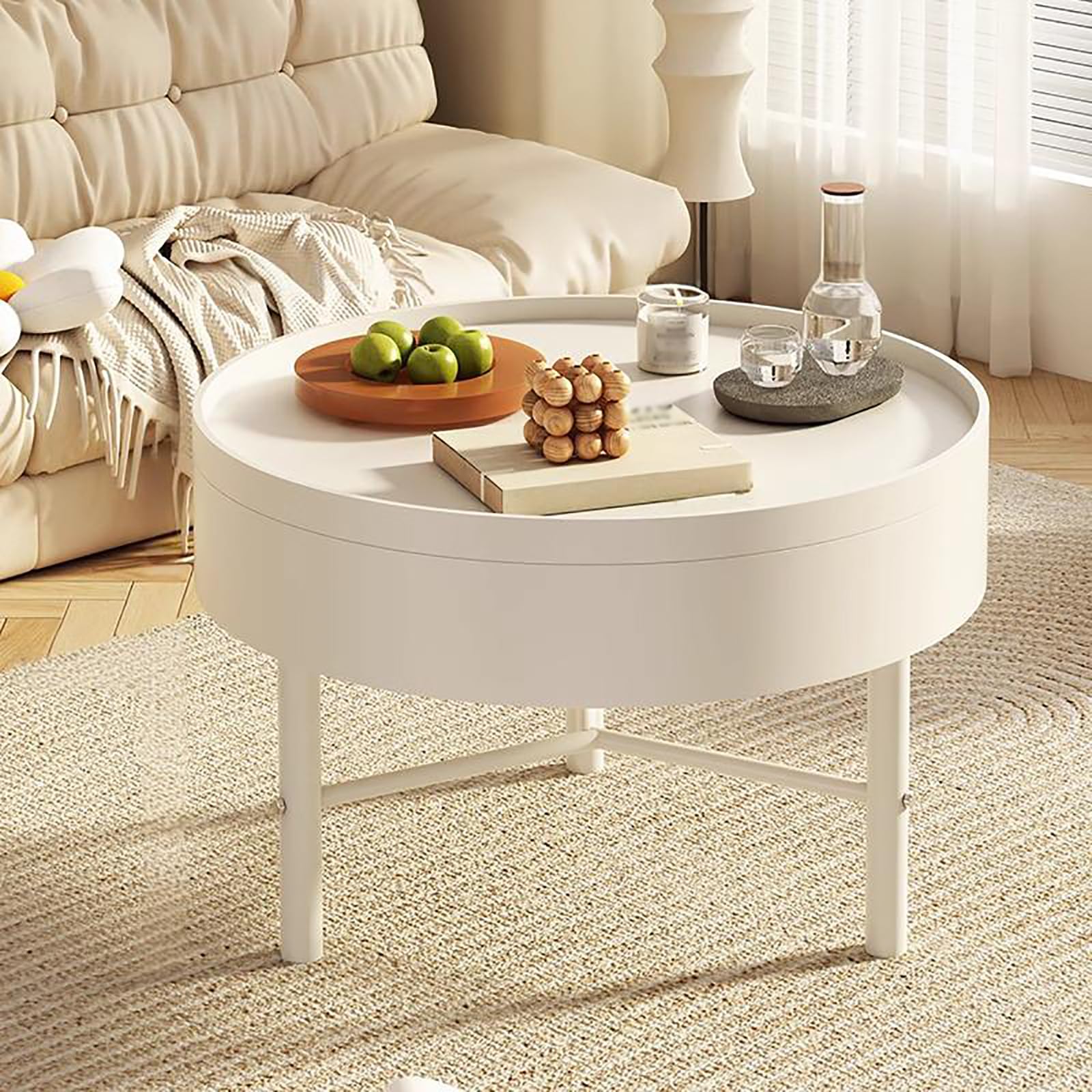 Table basse rotative métal avec rangement caché minimaliste salon moderne