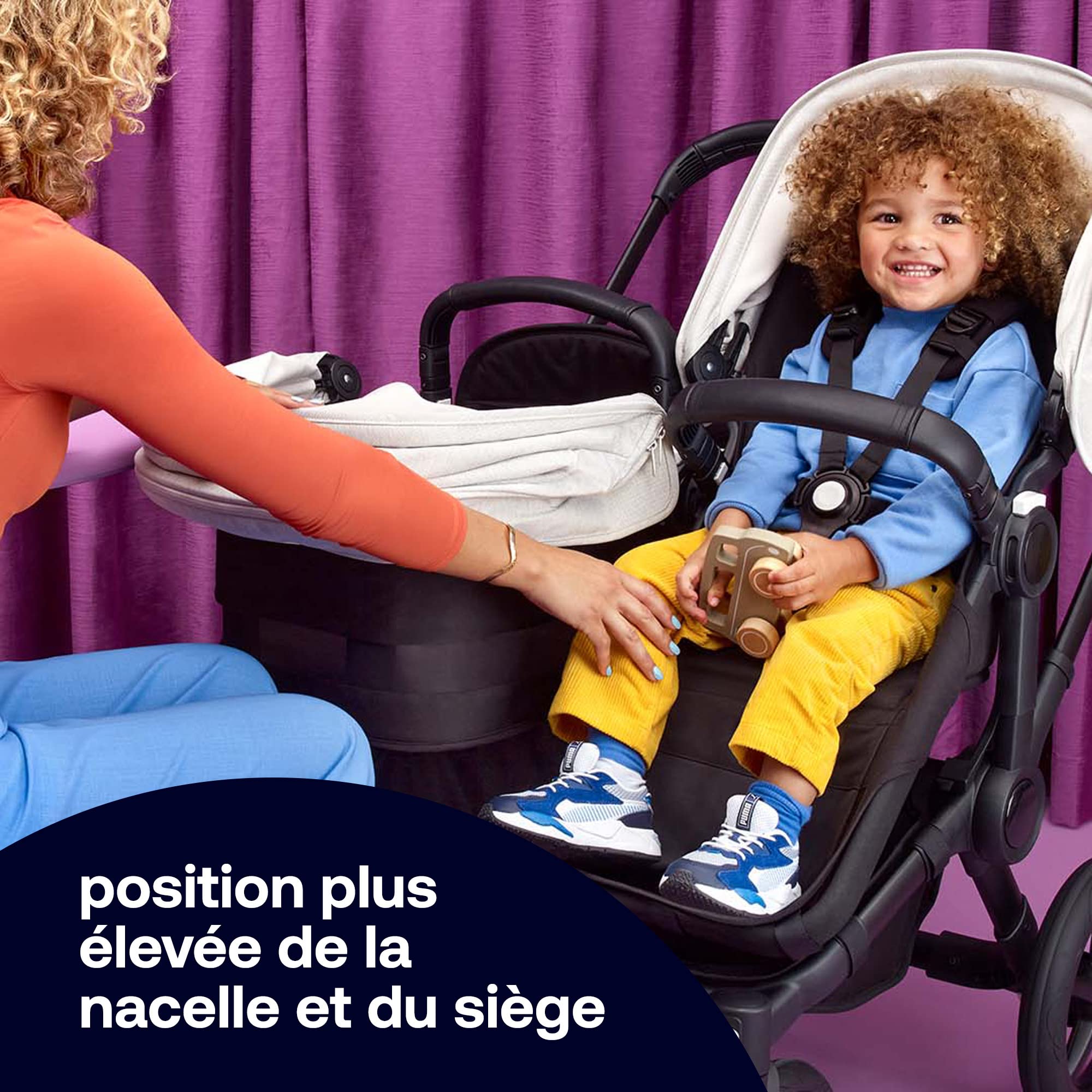Bugaboo Donkey 5 Duo, Kit d'extension complet, Côte à Côte, Design amélioré, siège réversible, direction à une main et rangement extensible, Bleu tonerre