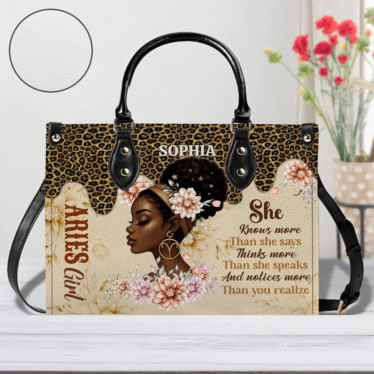 Personalized African American Leather Bag, African Purse, Christmas Gifts for Black Girl Women, Black History Handbags - Image 5