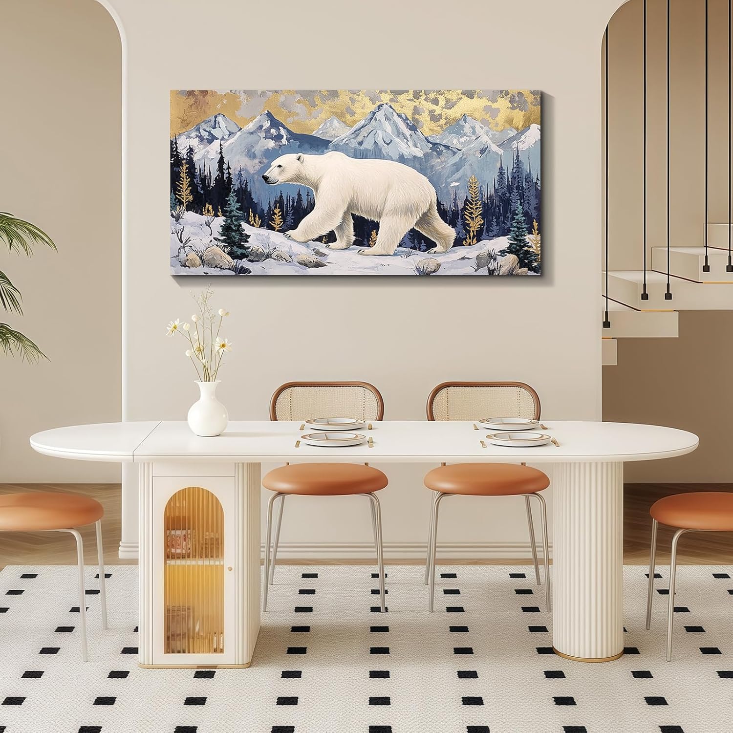 Landada Large Bear canvas wall art, Polar Bear Vintage Forest Painting Wildlife Animal-Themed Art Prints for Living Room, Bedroom, Dining Room Home Decor, 32x16 Inch - Image 5