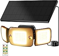 Vista 11 de intelamp Luces solares para exteriores, 3 cabezas de luces solares con sensor de movimiento para exteriores, impermeables IP65, panel separado