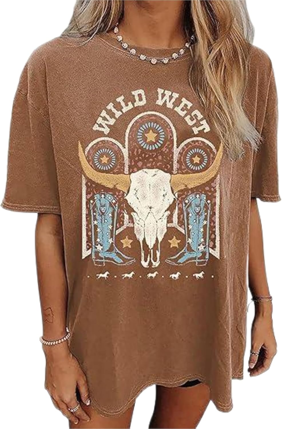 Wild West Cowboy T Shirt Women Oversized Howdy Rodeo Shirt Country Music Short Sleeve Tops