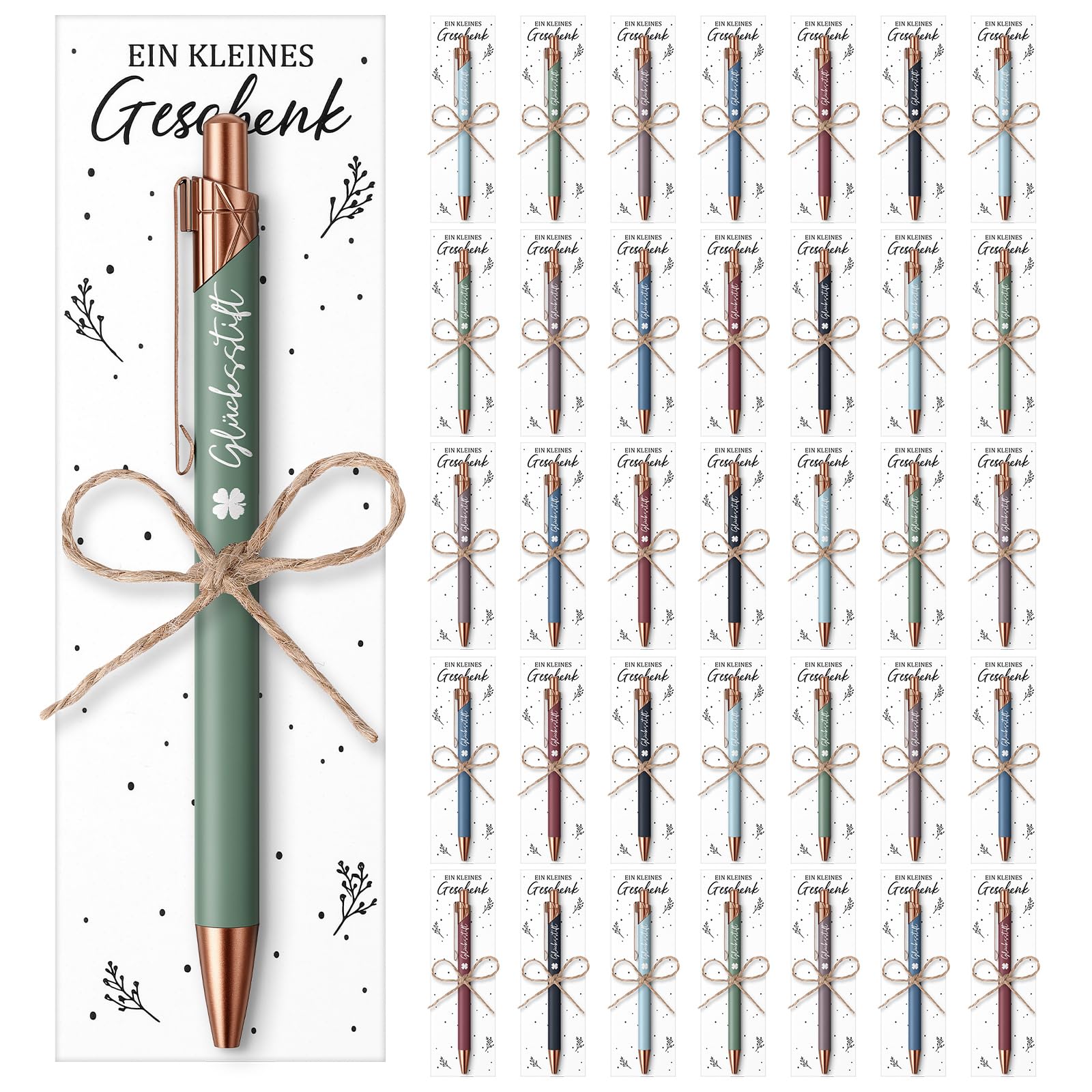 Hestya Set di Penne a Sfera, Regalo di Ringraziamento per Colleghi e Insegnanti, Regalo di Commiato e di Laurea (36, Glücksstift)