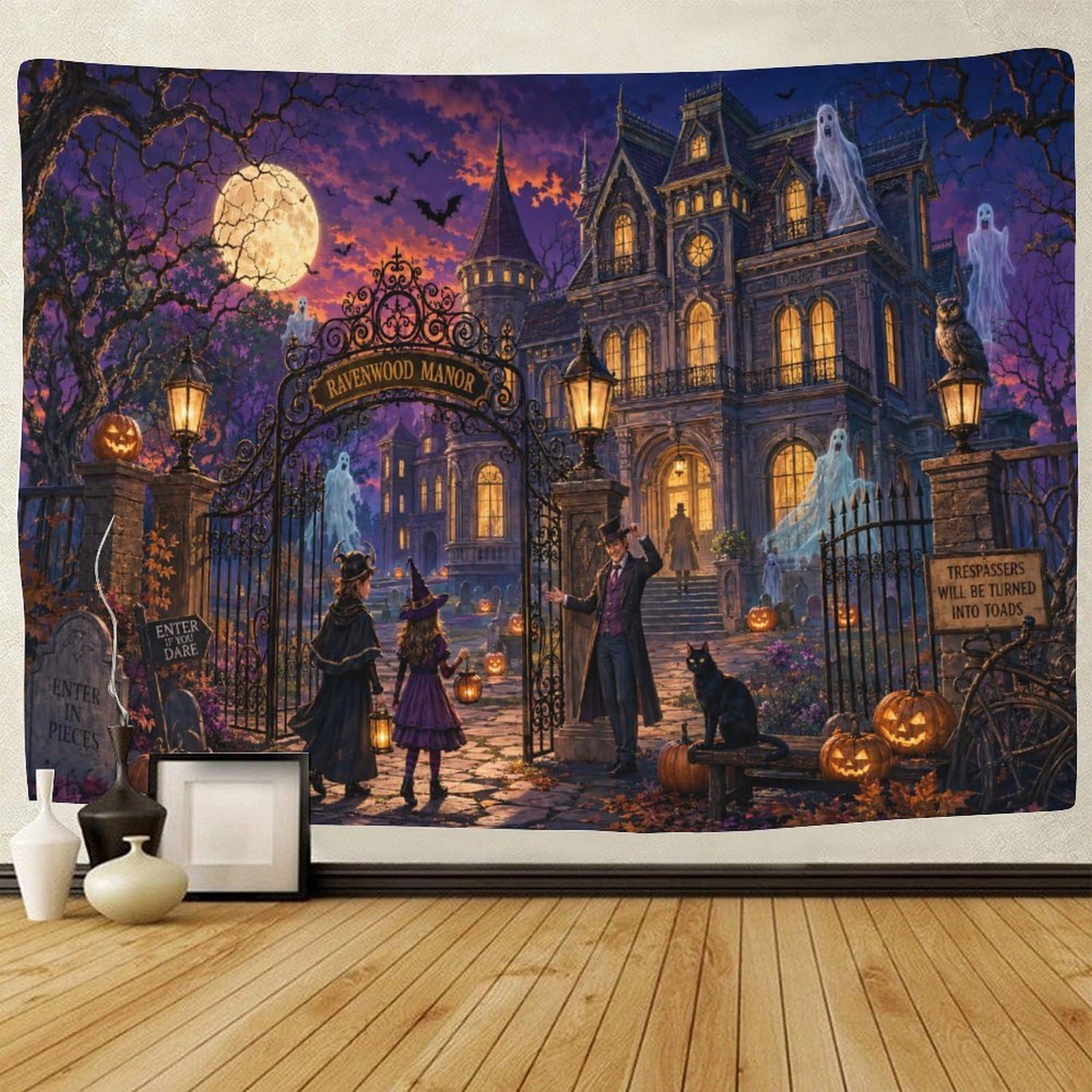 GPMNBCXZK Gothic Halloween Haunted House 3D Print Wall Tapestry Wall Hanging Decor Horror Tapestries Poster Curtain Living Room College Dorm 150cmx200cm