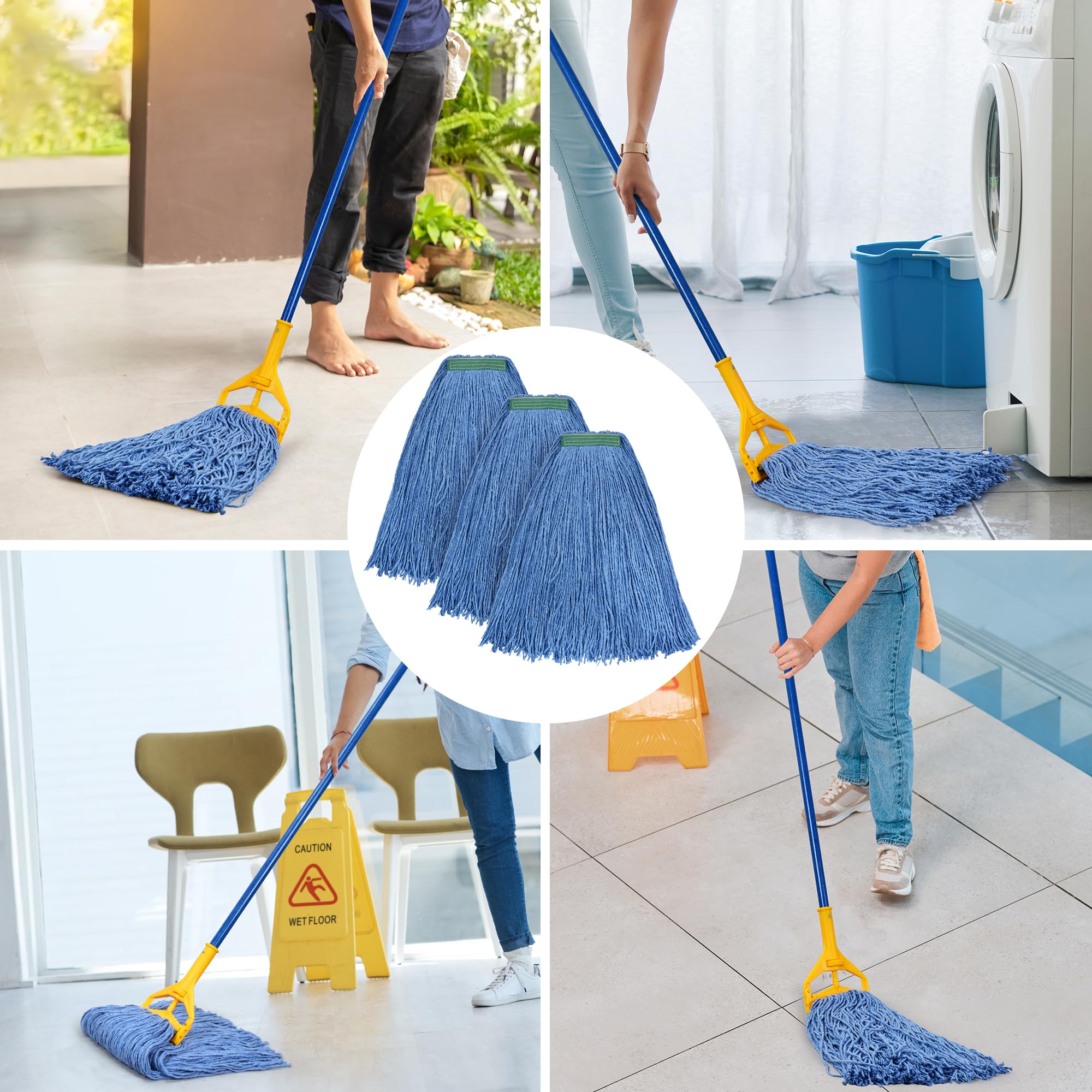 Matthew Cleaning - Juego de 3 trapeadores de algodón de 20 onzas, con cuerda abierta de algodón, repuestos de fregona de cuerda resistente, mezcla universal para diadema, repuesto de cabezal de