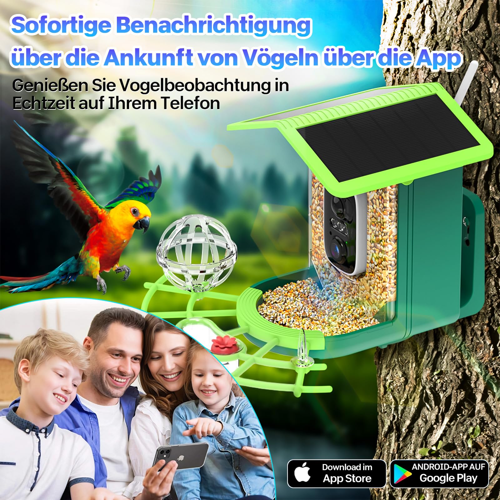 Casetta per uccelli con fotocamera solare per esterni, 4 K, mini macchina fotografica, resistente alle intemperie, IP65, monitoraggio dell'intelligenza artificiale contro gli scoiattoli, regalo senza