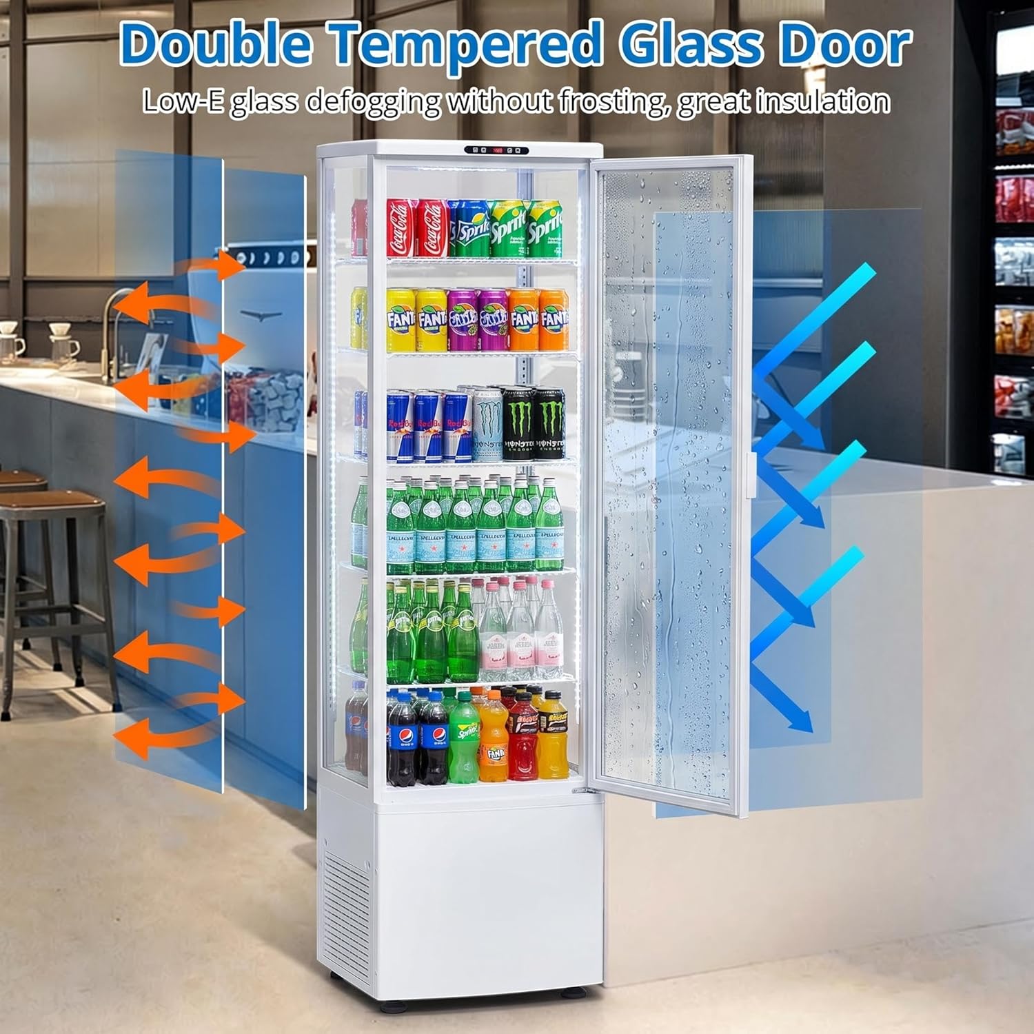 Commercial Refrigerator Display Case 9.8 Cu.ft - Single-Door Pastry Display Fridge with Double-Layered Glass & LED Lighting, Floor Cake Display Refrigerator for Bakery, Cafe, Restaurant, Dessert Shop