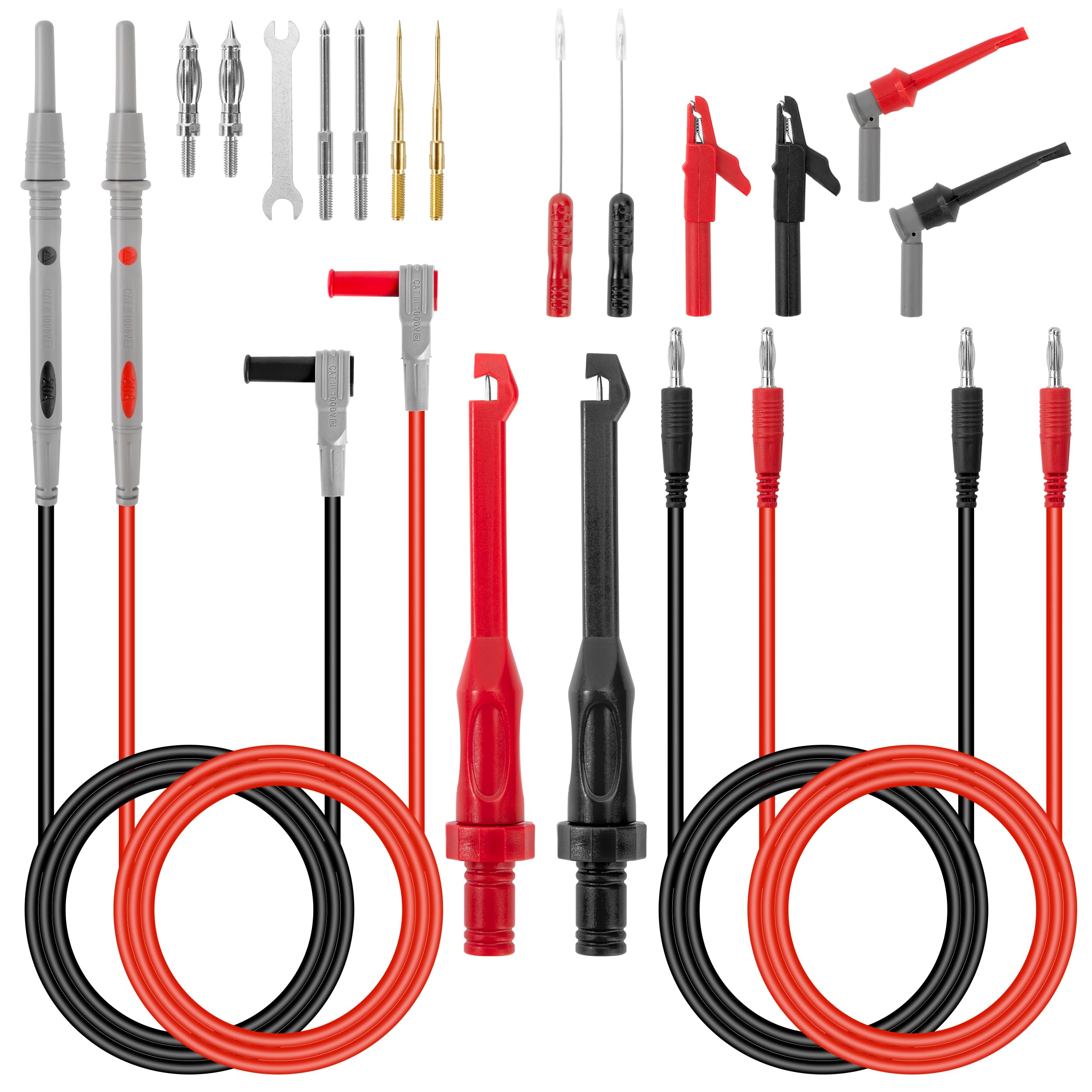 QIMEI-SHOP Puntali Tester Multimetro Kit con Clip Coccodrillo Gancio di Prova Sonda di Prova Sostituibile 0.7/1/2/4 mm per Elettricista Multimetro Digitale 19 Pezzi